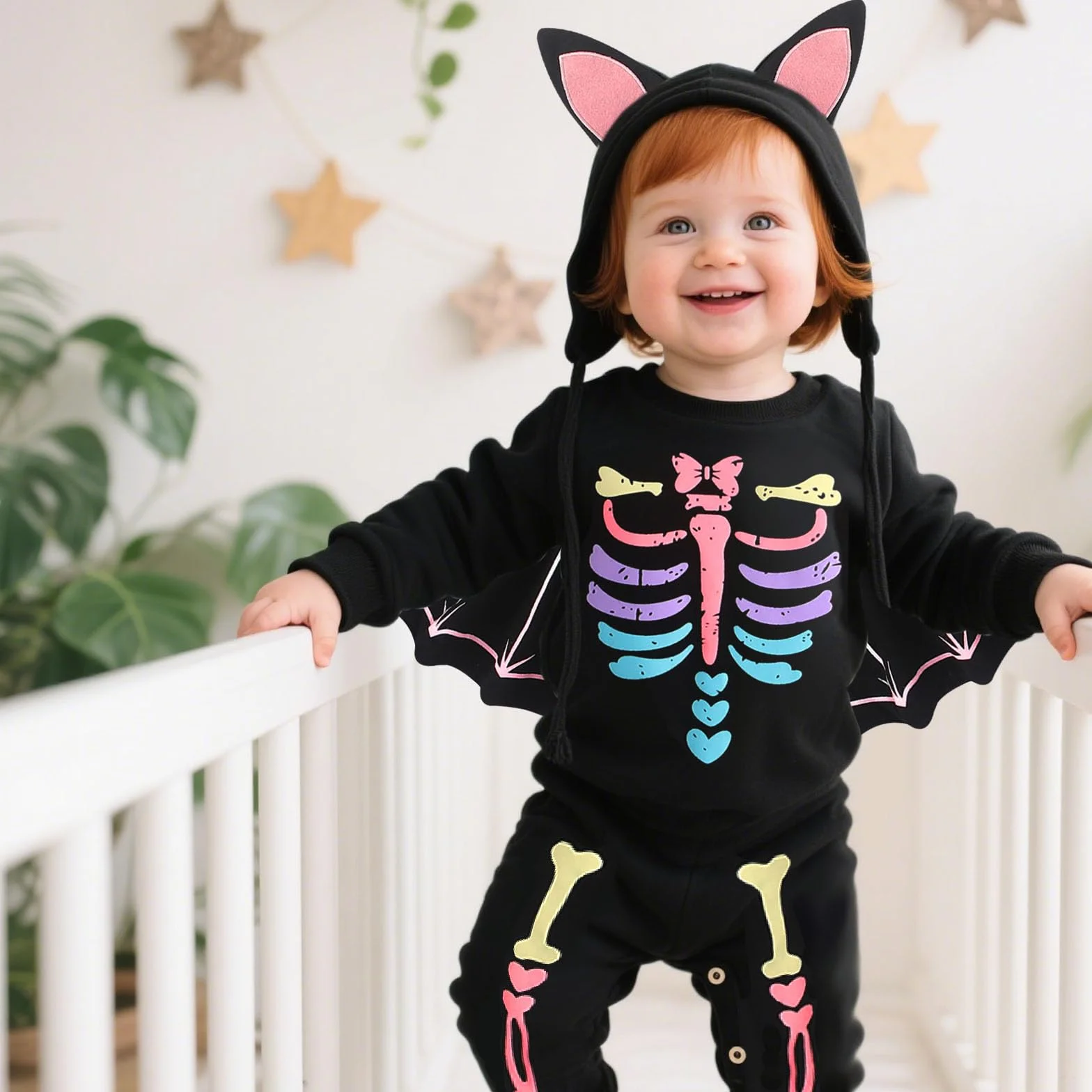 Kostium niemowlęcy na Halloween, kostium nietoperza, śpioszki na Halloween, kostium dla niemowląt, kostium nietoperza dla dzieci w wieku 0-24 miesięcy