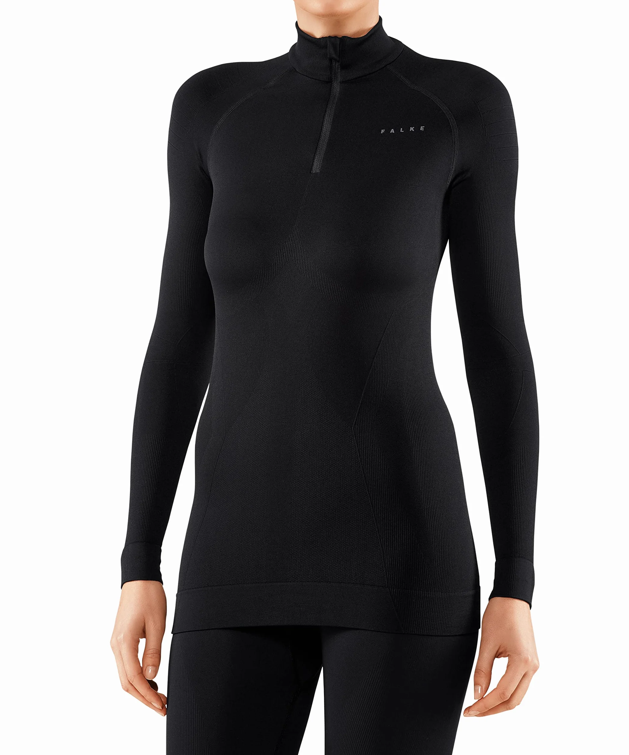 FALKE Kobiety Warstwa podstawowa (góra) Maximum Warm High Zip Neck W L/s Sh Termoaktywny, Oddychający i Szybkoschnący szybkoschnące ciepłe 1 Sztuka, Czarny Black 3000, S