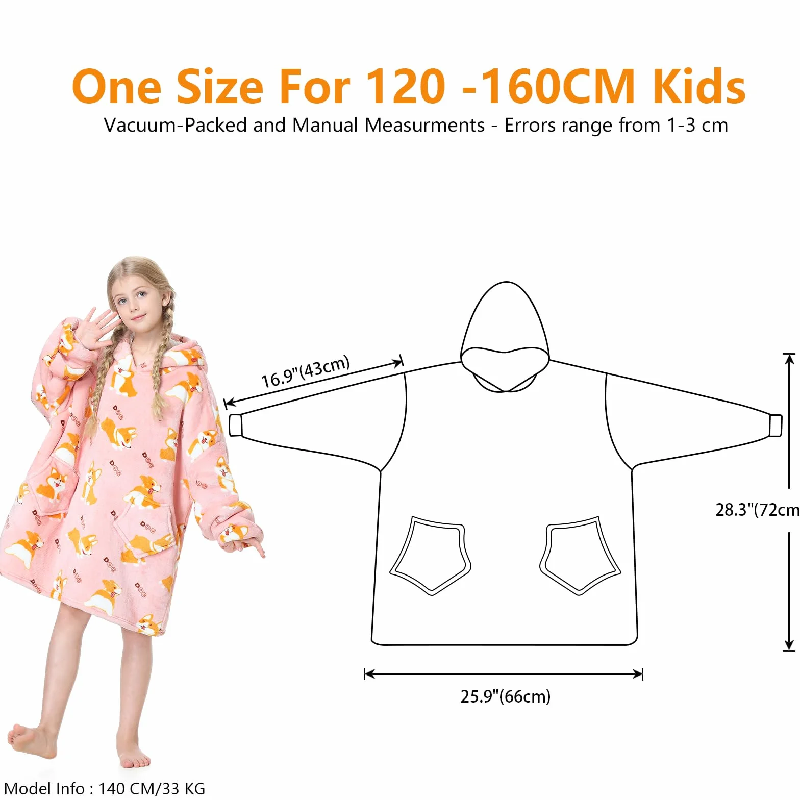 MOKANI Bluza z kapturem, dla dzieci, z rękawami, przenośna bluza z kapturem, super miękka, ciepła, wygodna bluza z kieszenią dla chłopców i dziewczynek