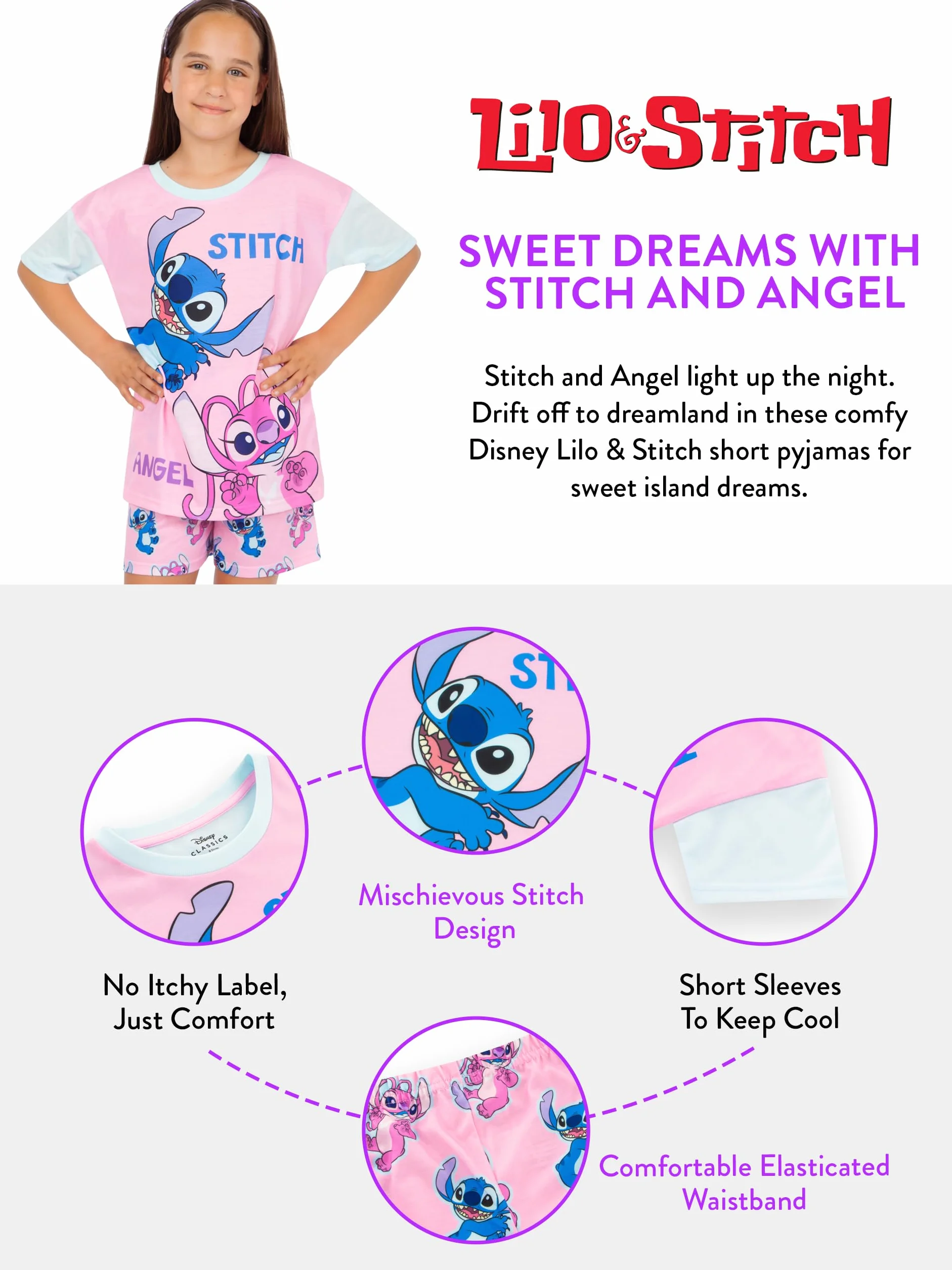 Disney Piżamy | Lilo I Stitch Piżamy | Dziewczęce Krótkie Piżamy | Stitch I Angel Dziewczęce Pyjama