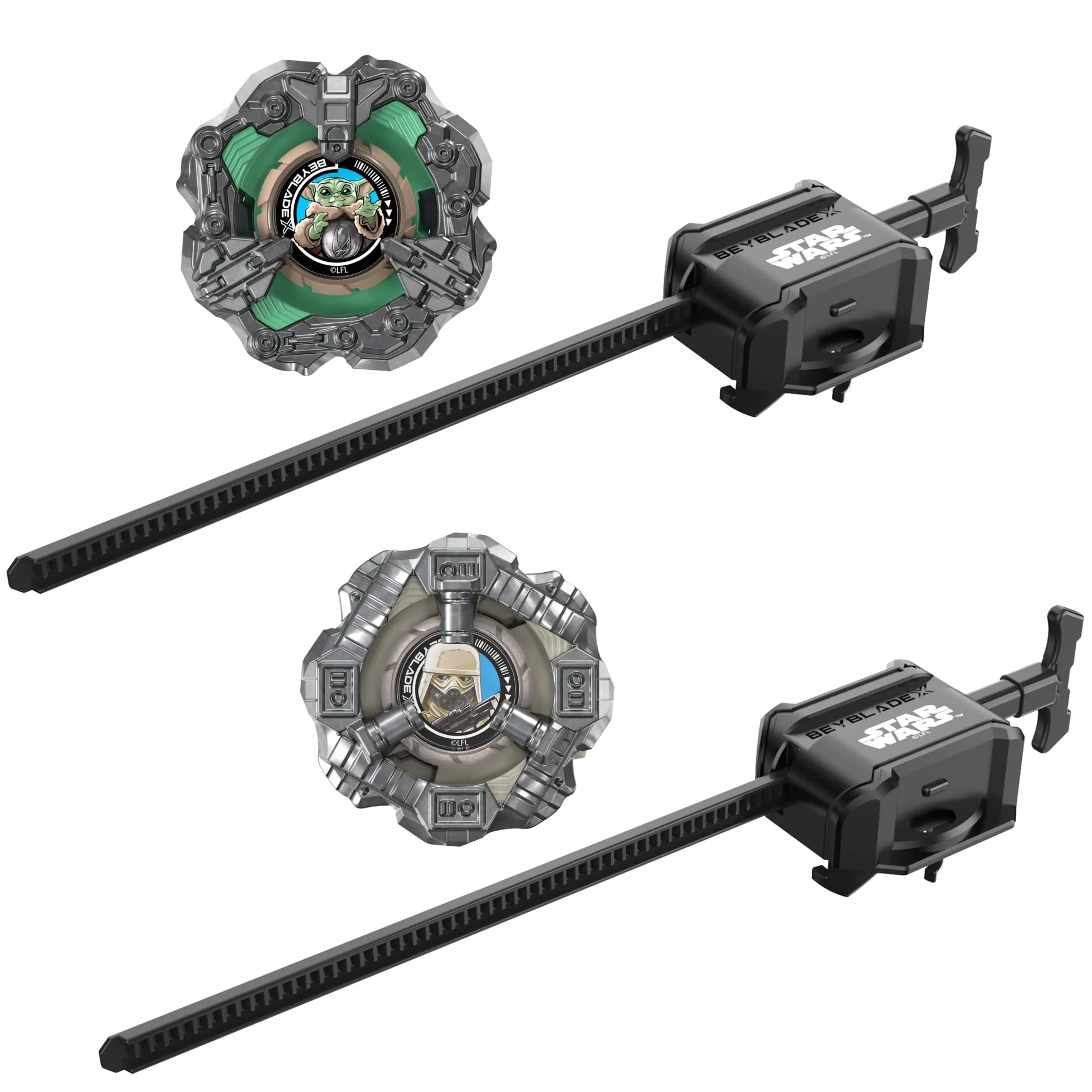 Beyblade X/Gwiezdne wojny Collab Grogu kontra Snowtrooper, 2 zabawkowe bączki Takara Tomy, 2 wyrzutnie, zabawki z Gwiezdnych wojen, wiek: od 8 lat