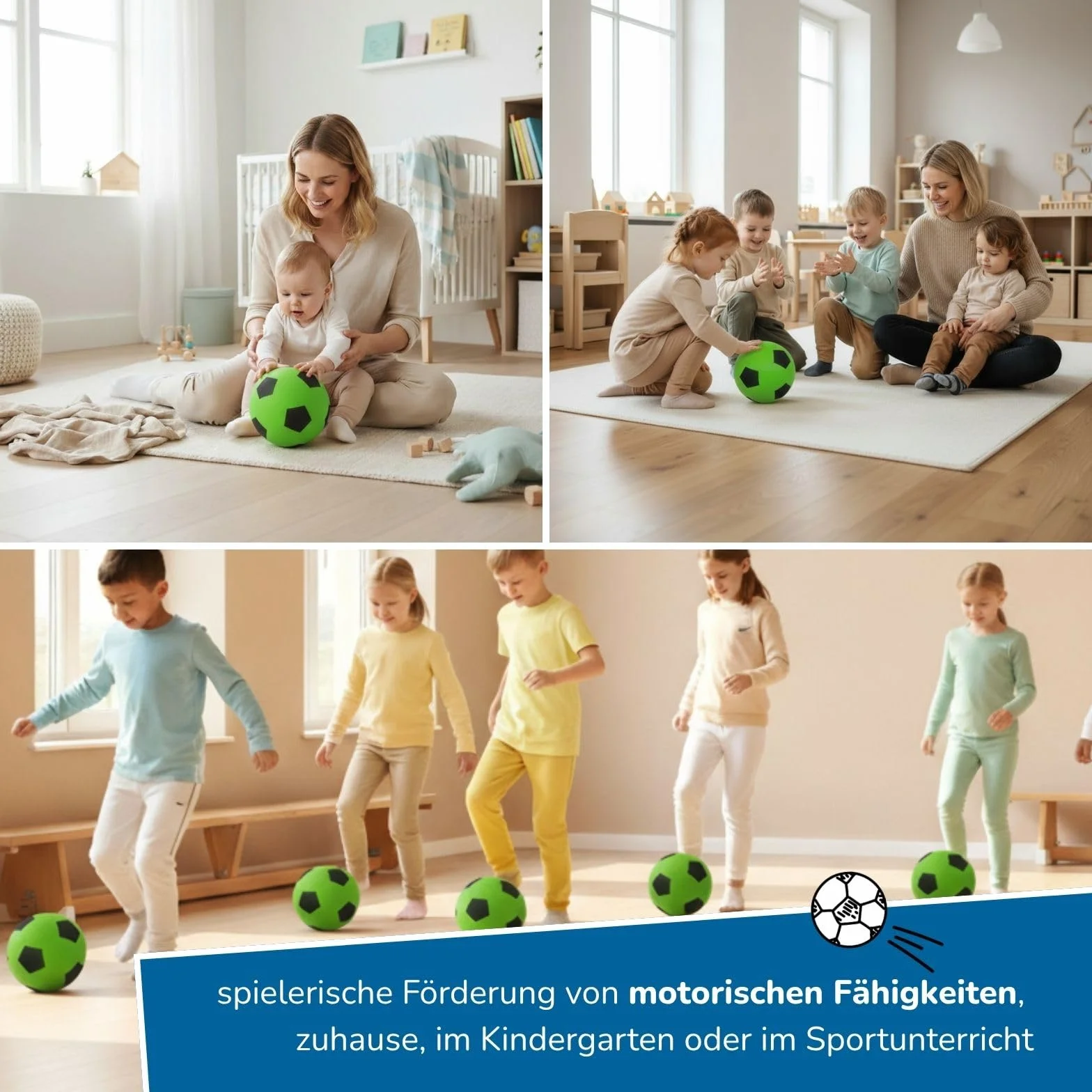alldoro 63104 Piłka piankowa, 20 cm, 153 g, zielona, wzór piłki nożnej dla dzieci od 18 miesięcy, do użytku wewnątrz i na zewnątrz