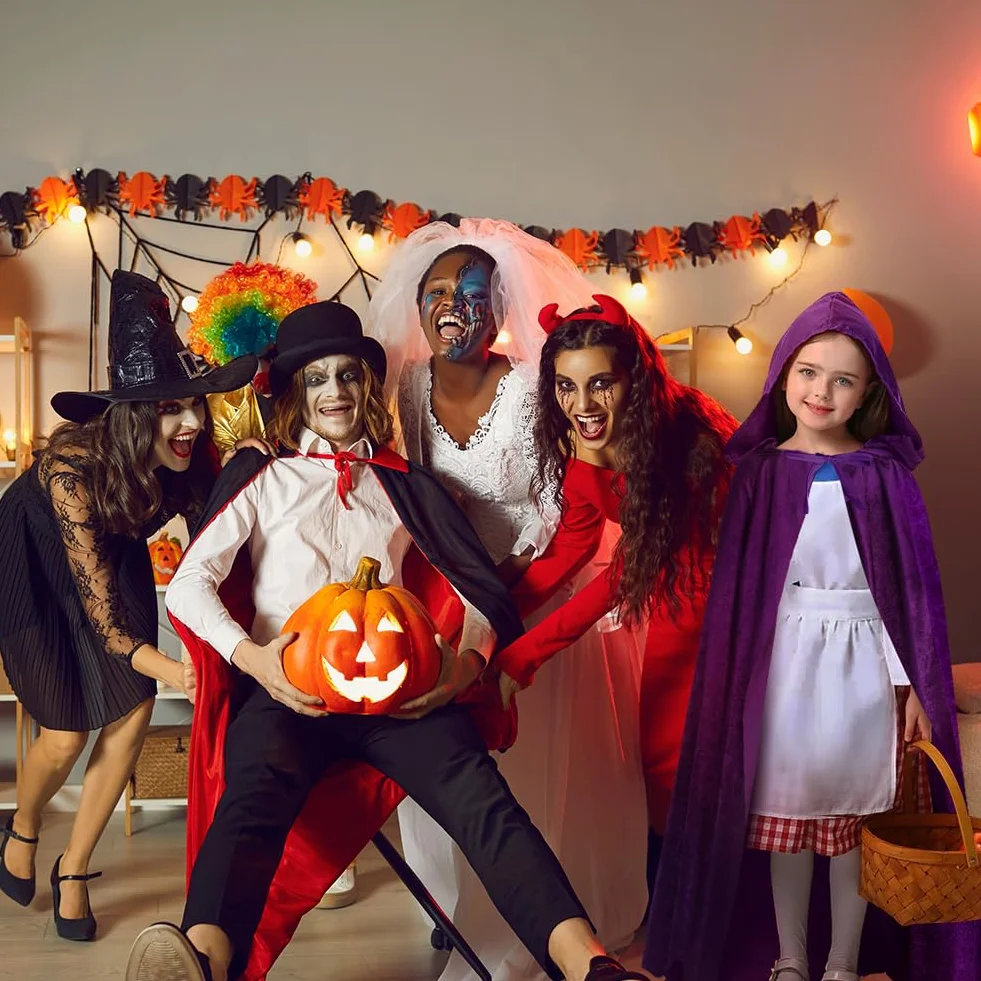 AOOWU Halloweenowa peleryna z kapturem, czarownica, akcesoria do cosplay, kostium dla dzieci, ponury żniwiarz, peleryna, długi płaszcz dla wampira, na Halloween, imprezę rodzinną, fantazyjny kostium,