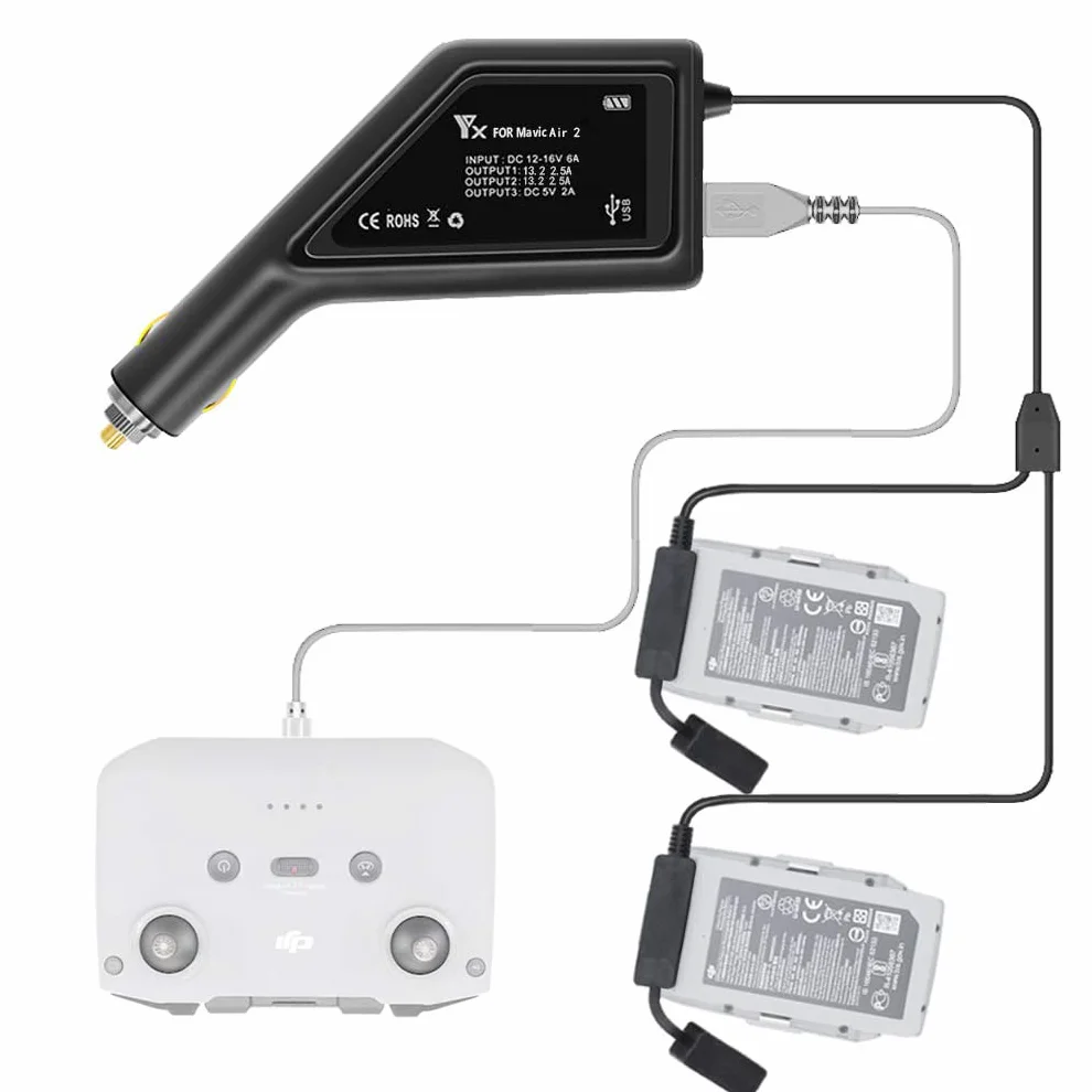 WANGCL Ładowarka samochodowa do drona 3 w 1 inteligentna ładowarka piasta drona bateria zdalne sterowanie ładowanie dla DJI Mavic Air 2 Air 2S