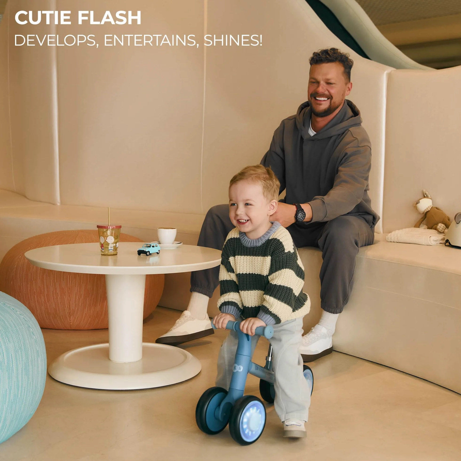 Kinderkraft CUTIE FLASH rower edukacyjny dla dzieci, bez pedałów, koła z diodami LED, nowoczesny design, bezpieczna konstrukcja, dla dzieci od 1 roku życia, różowy