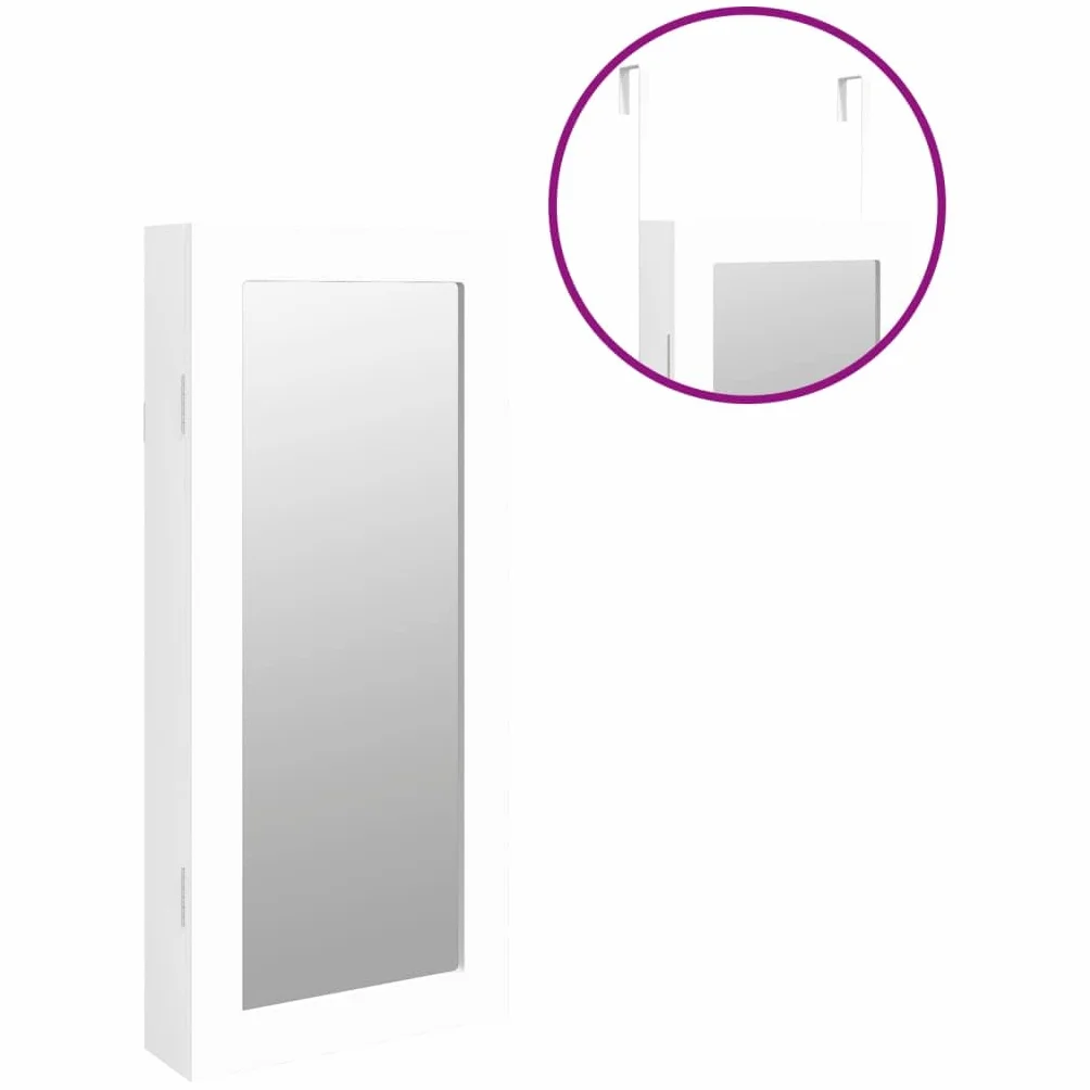 vidaXL Wisząca szafka na biżuterię, z lustrem, biała, 30x8,5x67 cm, lustro podświetlane, szafka łazienkowa z lustrem, szafka łazienkowa z lustrem i oświetleniem