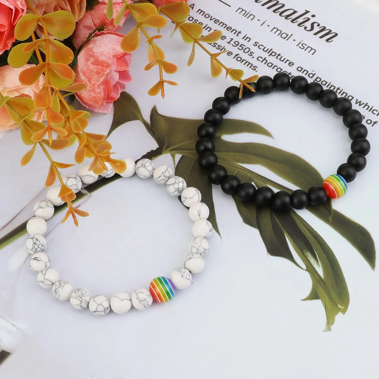 PHOGARY Gay Pride bransoletki LGBT (2 opakowania), tęczowe koraliki para bransoletki dystansowe