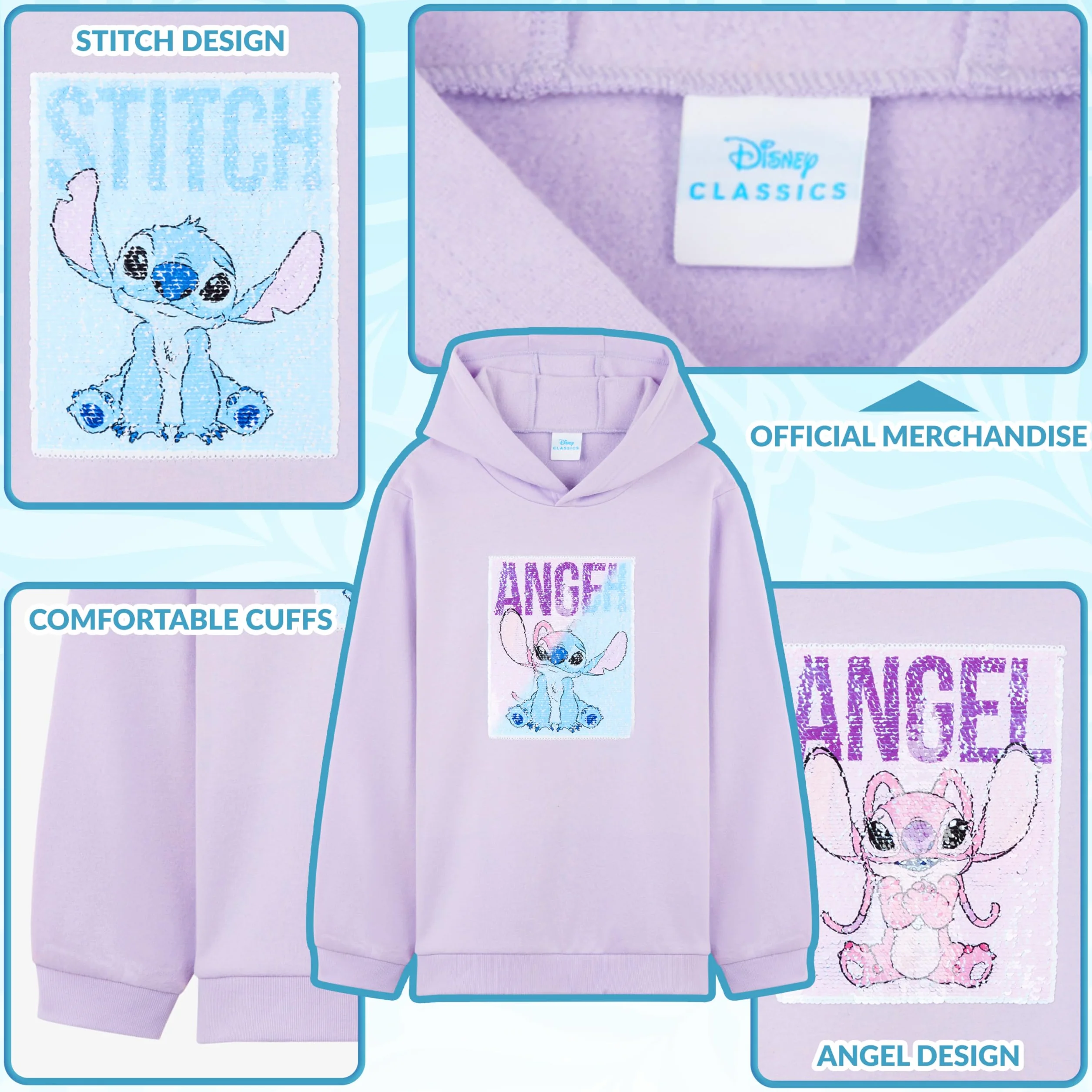 Disney Bluza z kapturem dla dziewcząt nastolatków dwustronny wzór cekinowy miękka bluza z kapturem dzieci chłopcy modny sweter sweter ścieg prezenty