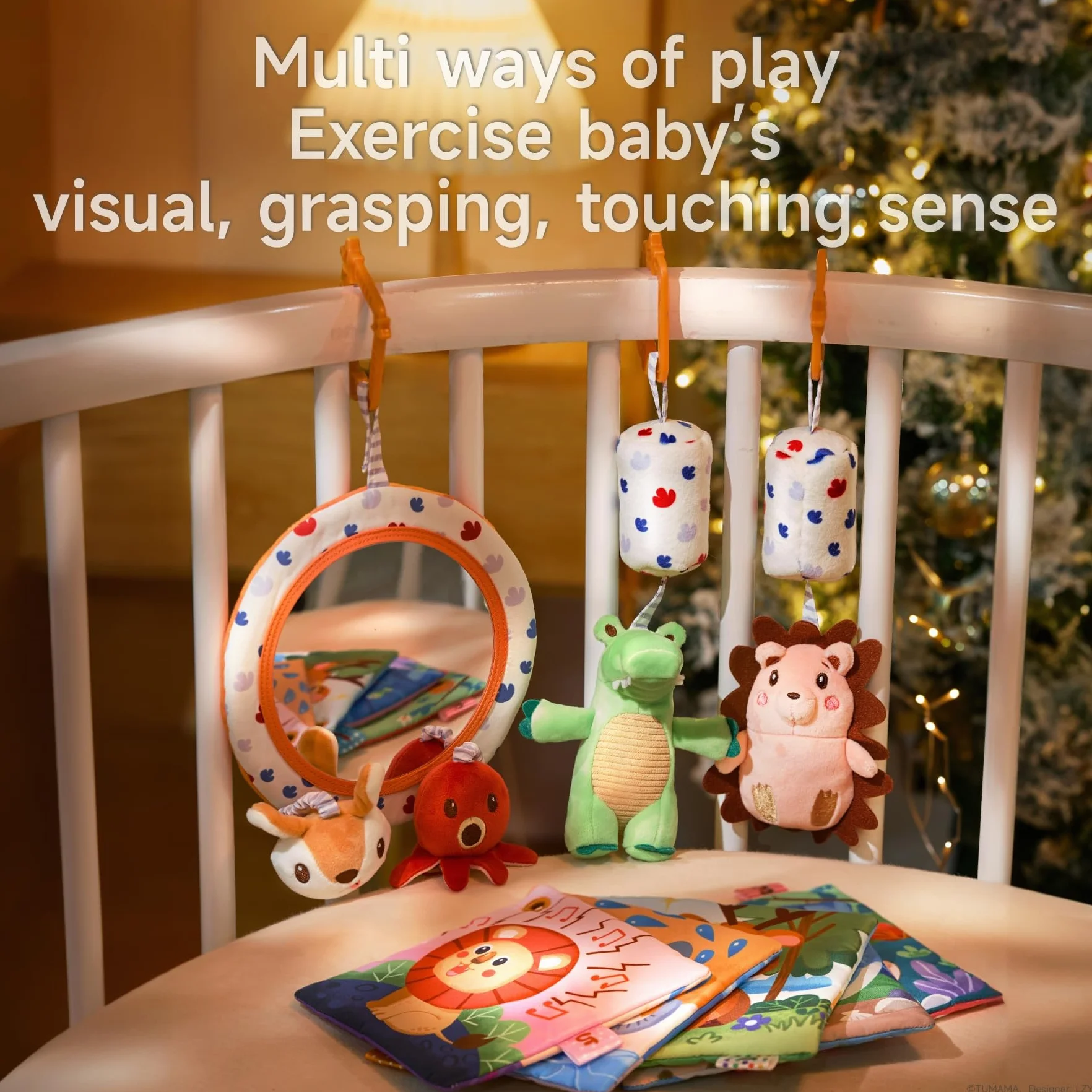 TUMAMA KIDS Zabawki do fotelika samochodowego dla niemowląt 0-6 miesięcy, Lusterko do wózka, zabawka dźwięcząca, szelkająca, dla noworodka, prezent dla dziewczynki i chłopca