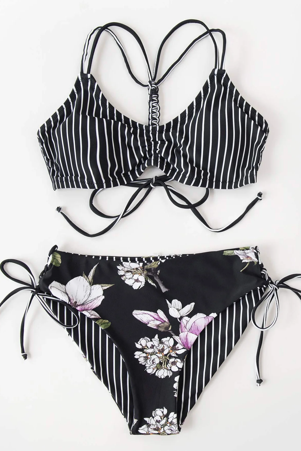 CUPSHE Damski 2-częściowy zestaw bikini z plecionymi paskami z dwustronnym dnem