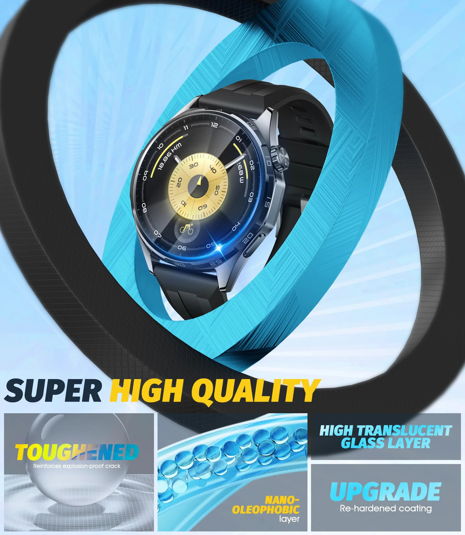NEWZEROL Szkło ochronne kompatybilne z Huawei Watch GT 6 46 mm, ochrona wyświetlacza, 2,5D Arc Edges folia ochronna 9H, szkło odporne na zarysowania, bez pęcherzyków powietrza, folia ochronna na