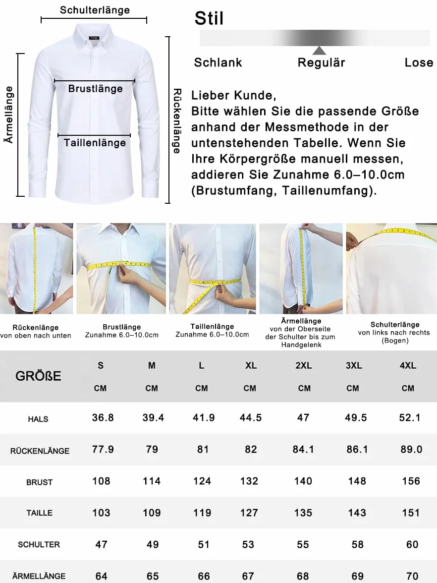 FAHIZO Męska koszula regular fit jednokolorowa koszula z długim rękawem z kieszenią na piersi, do noszenia na co dzień, biznesowa i formalna koszula na guziki do biura.