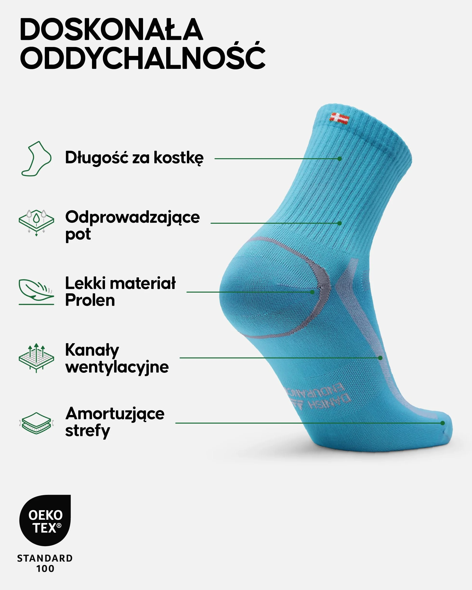DANISH ENDURANCE Skarpety do Biegania o Precyzyjnym Dopasowaniu, Lekkie Skarpety Sportowe, Unisex, 5-Pak, Wielokolorowy (2xCzarny/Szary, 2xBiały, 2xTurkusowy), 43-47