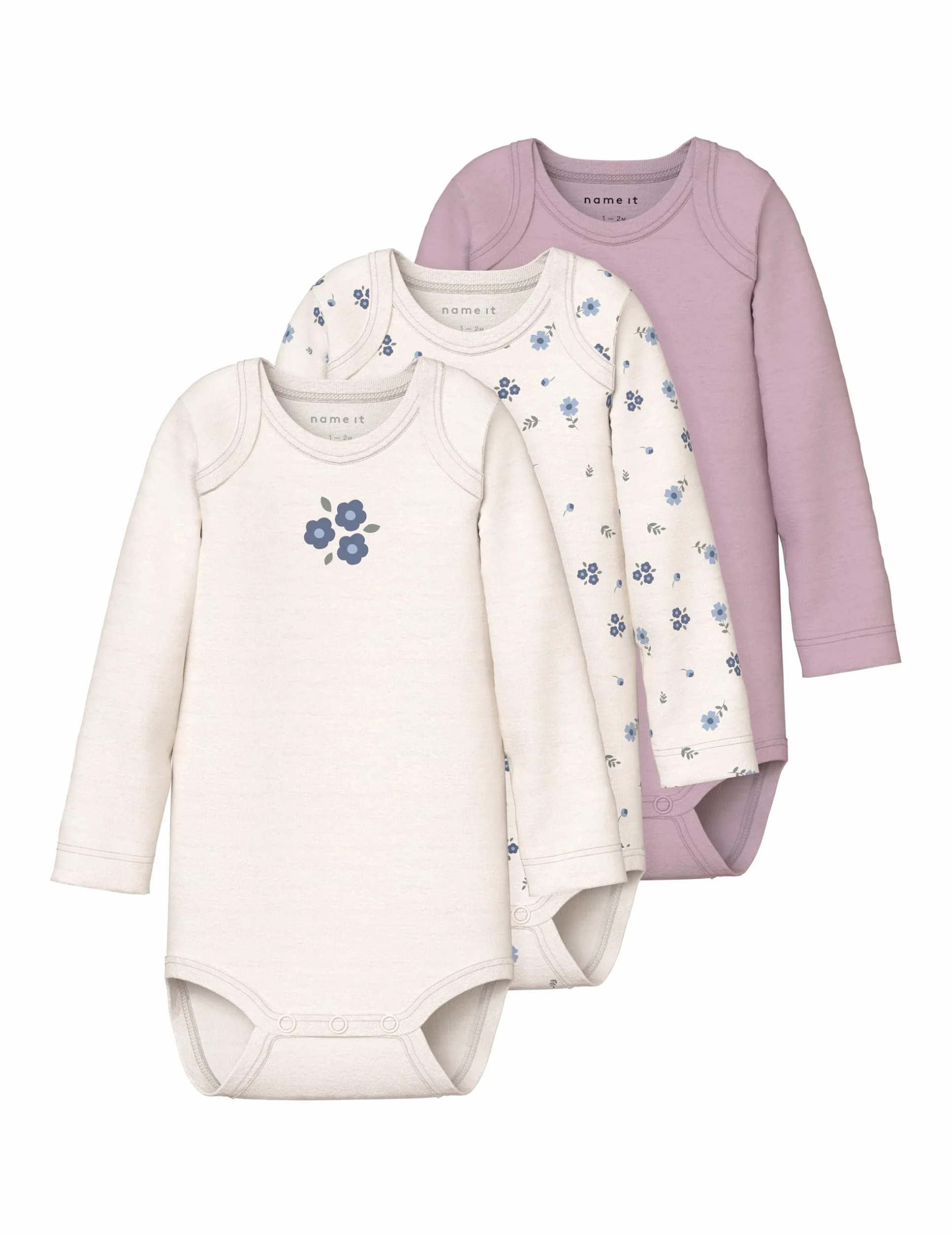 Name it baby Jet Stream Nbfbody damskie 3P Ls Flower Noos, numeric_86 (3 sztuki), Jet Stream, numeric_86