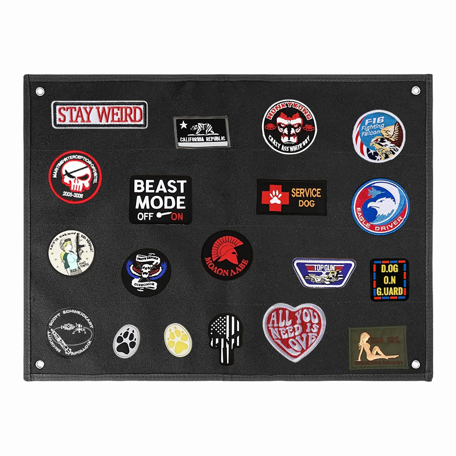 Panel z łatkami: WEGREAT 85 x 70 cm taktyczna łatka na wyświetlacz, 4-otworowa, wisząca tablica do zbierania naszywek do plecaków, naszywek wojskowych, naklejek, emblematów pętelkowych