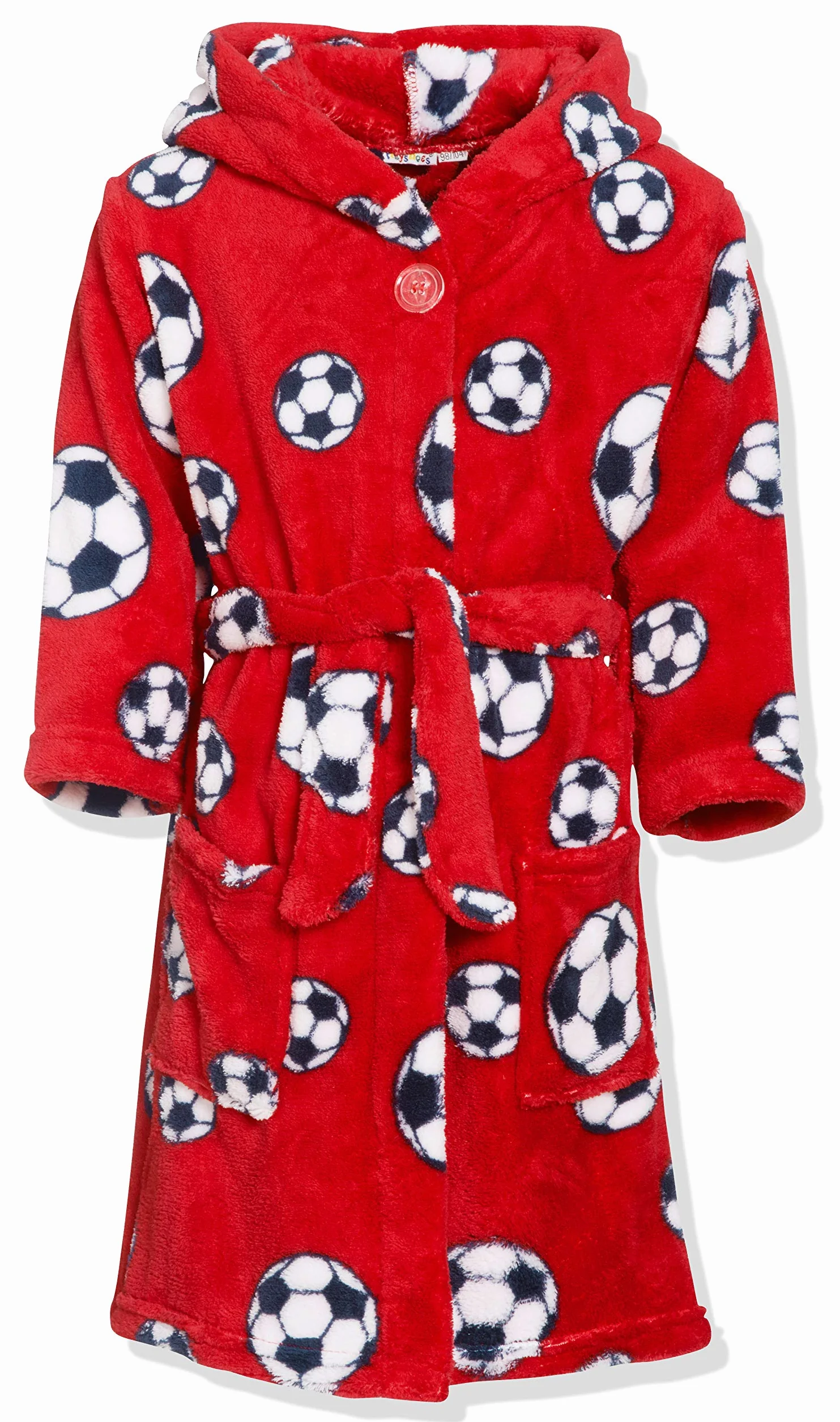 Playshoes Unisex dziecięcy szlafrok polarowy dla dzieci poranny szlafrok, Czerwona piłka nożna, 146-152