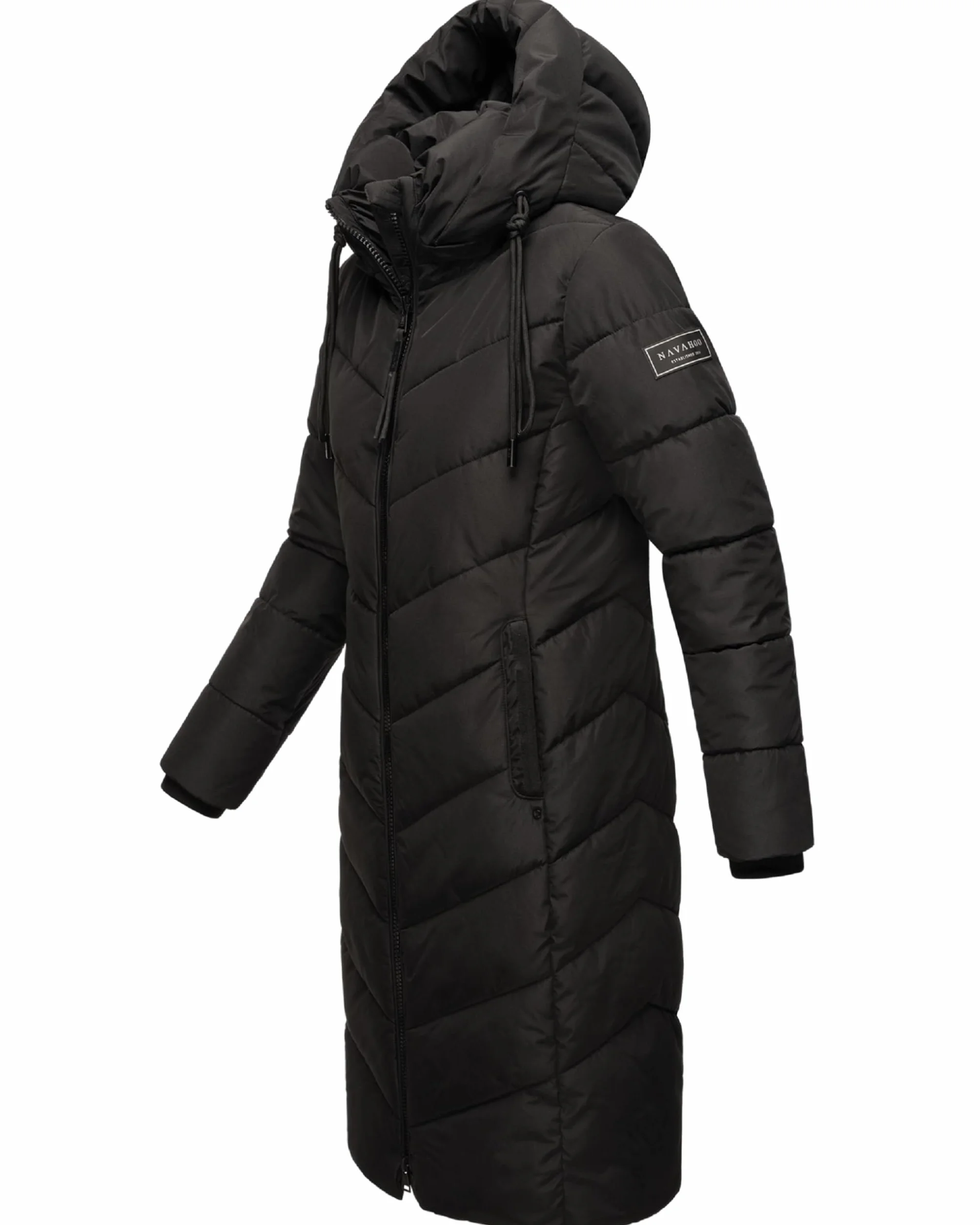 Navahoo Damski płaszcz zimowy ciepły płaszcz pikowany długi ze zdejmowanym kapturem Sahnekatzii XIV XS-XXL