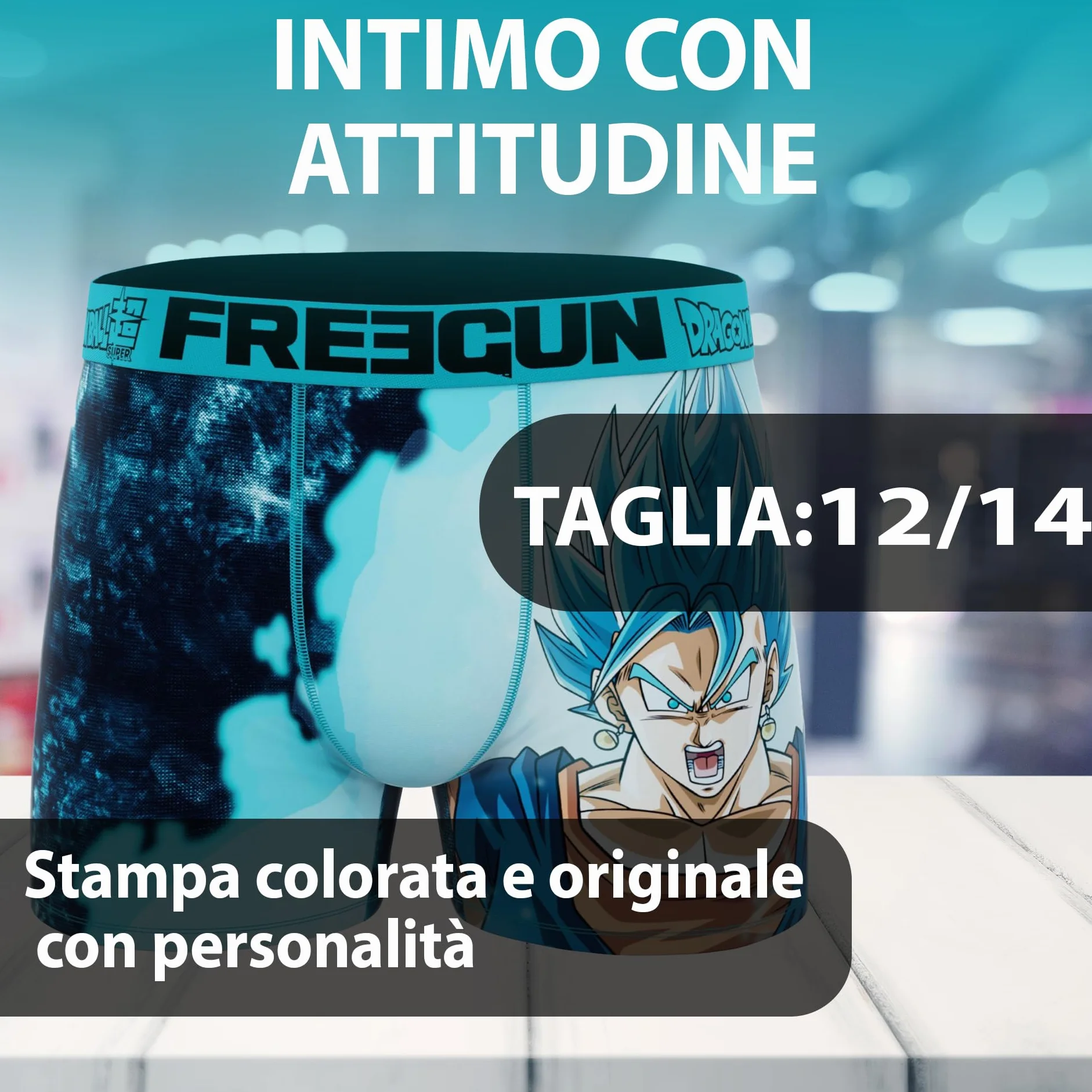 FREEGUN | Bokserki Chłopięce Fusion | Nadruk Dragon Ball Vegetto | Miękkie i Wygodne | Bielizna Sportowa | Bokserki Poliestrowe | Materiał Przeciw Otarciom | Bielizna dla Chłopców | 12/14