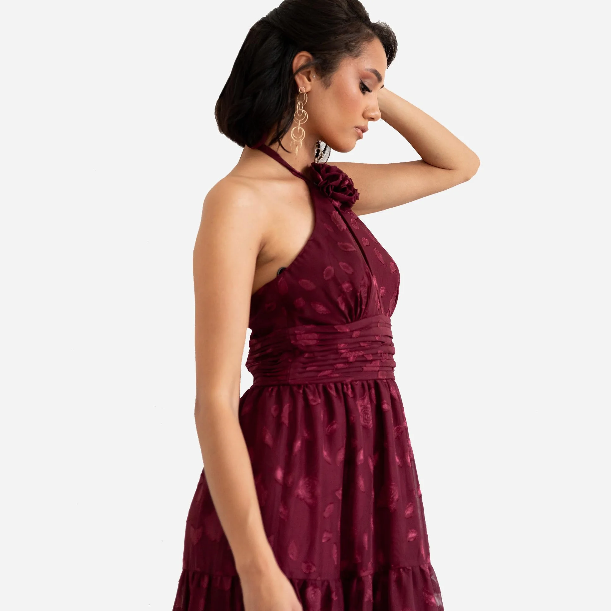 Maya Deluxe Damska sukienka damska Maxi Ladies bez rękawów, kwiatowy gorset, szyfon, żakard, linia A-line Tiered Evening Occasion Prom Dress, granatowy (Berry), 40