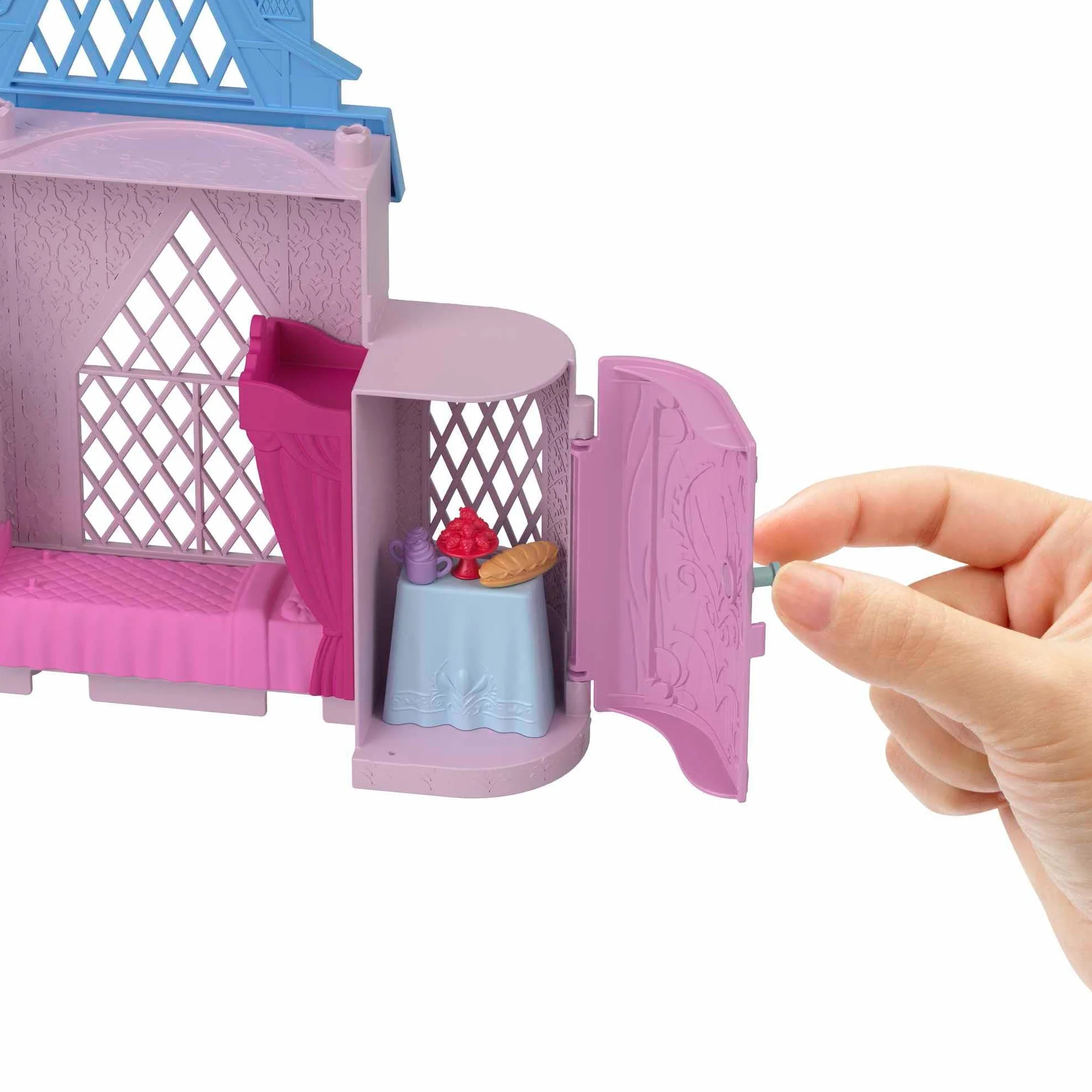 Mattel Disney Kraina Lodu w Arendelle Castle Anna Arendelle zestaw modułowy z mini lalką z postacią Olaf i 7 akcesoriami, zabawka dla dzieci w wieku 3+ lat, nowa odmiana, JDP65