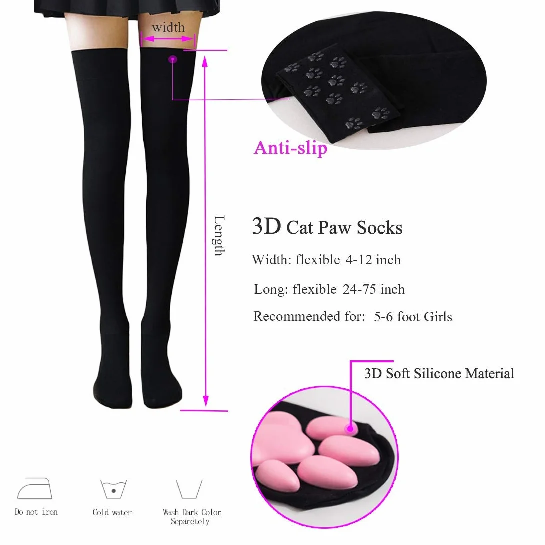 Cat Paw Podkolanówki z rękawiczkami, urocze, miękkie skarpetki 3D z „kocimi łapkami”, zestaw do cosplay dla dziewczyn i kobiet