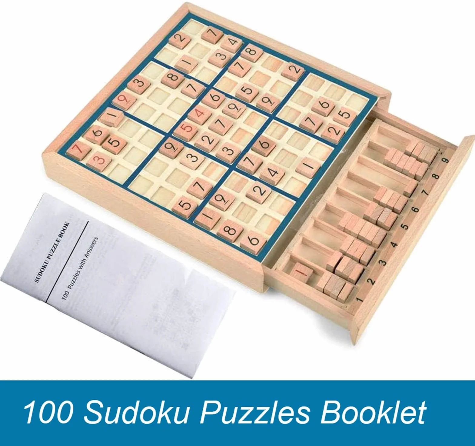 BOHS Gioco da Tavolo in Legno Sudoku con cassetto - con Il Libro di 100 Puzzle di Sudoku - Math Desktop Rompicapo Giocattoli da Tavolo