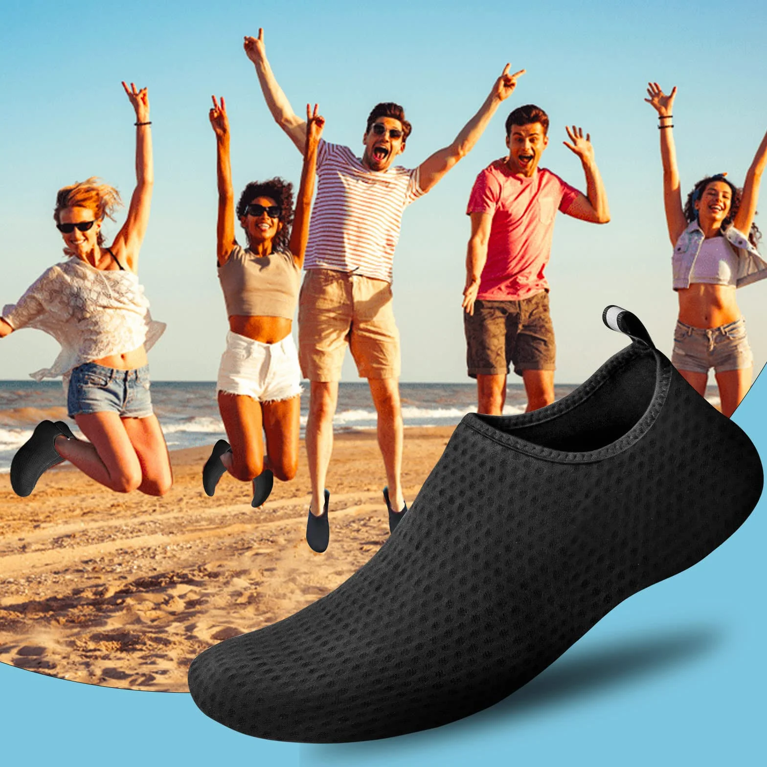 Buty do wody, bose stopy, szybkoschnące, do pływania, na basen, plażę, do surfowania, jogi, ćwiczeń, czarny, 36/37 EU
