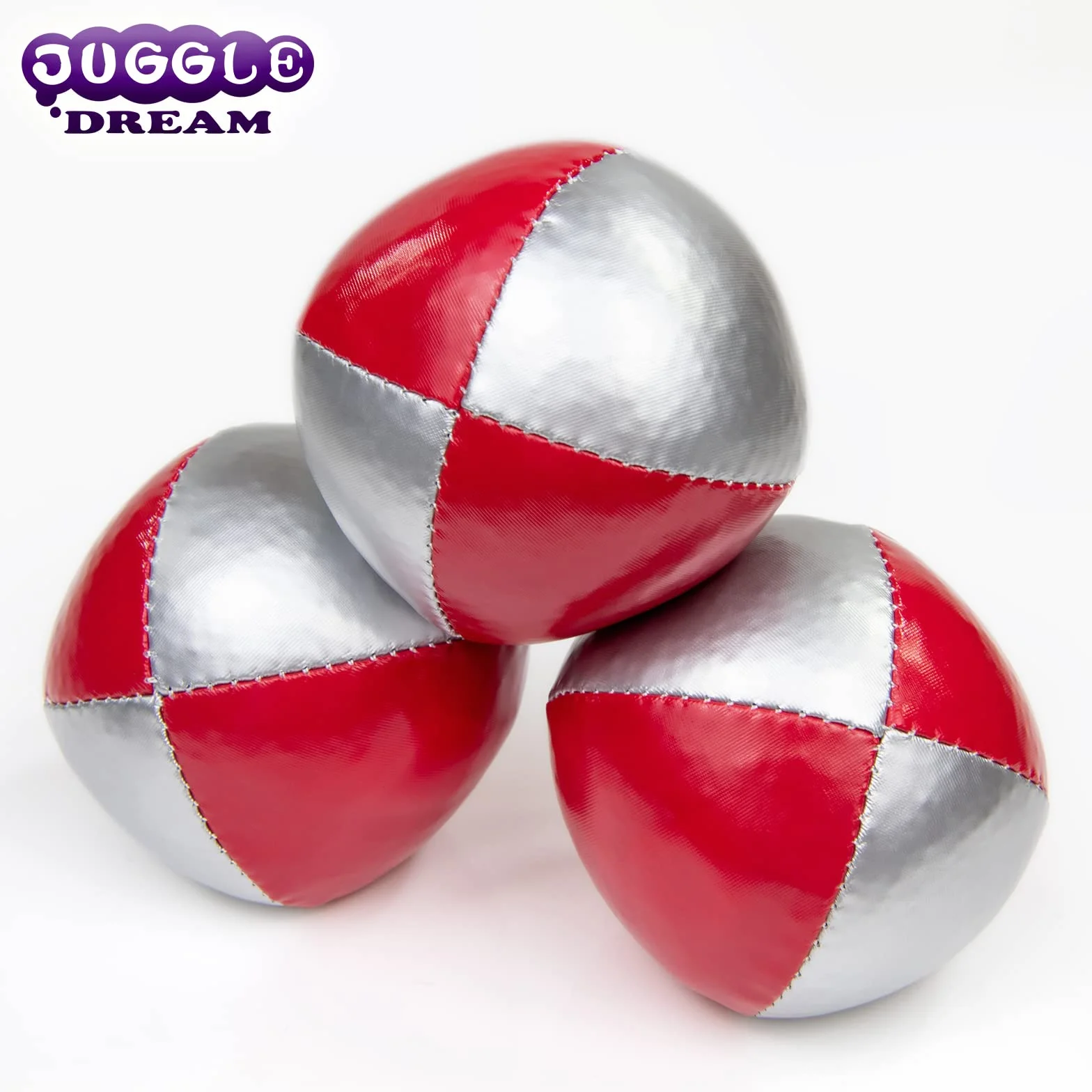 Juggle Dream 3x piłki do żonglowania — zestaw 3 profesjonalnych piłek do żonglerki z bezpłatnym filmem online, idealny dla początkujących i ekspertów (Srebrny/Czerwony)