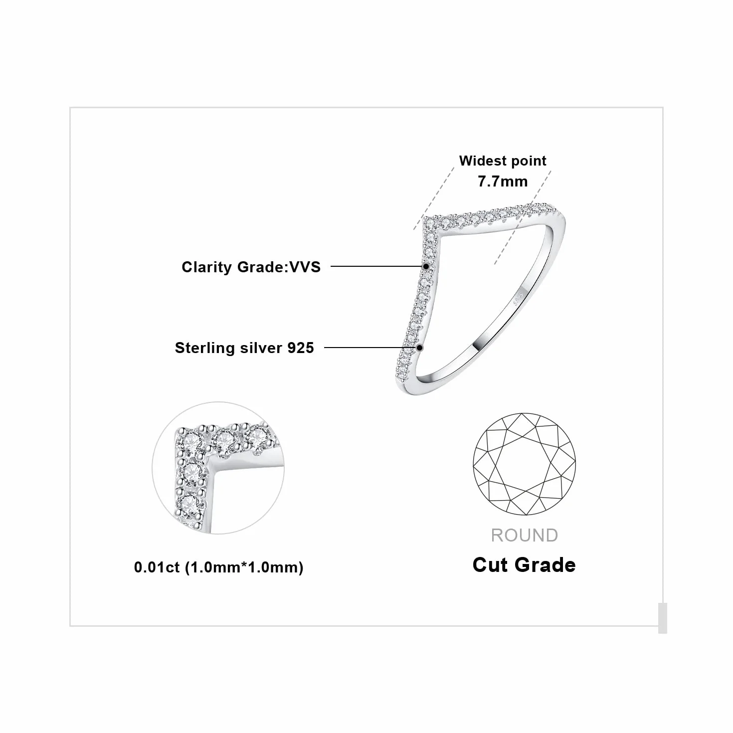 JewelryPalace Biżuteria w kształcie litery V Okrągły pierścionek z cyrkoniami dla kobiet, obrączki srebrne 925, pierścionek do łączenia obrączka wąskie różowe złoto