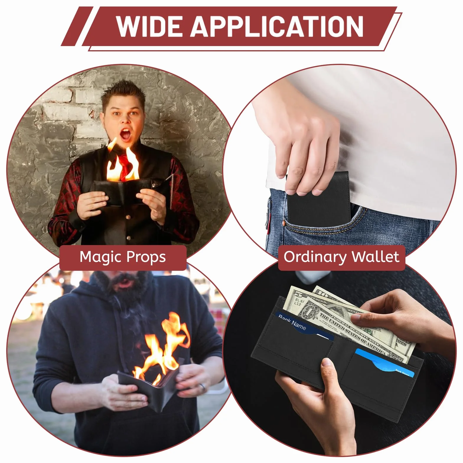lalago Klein Magic Flame Wallet, Magic Flaming Fire Wallet Tricks Prop, Magic Fire Wallet z płomieniem Magician Stage Street, Niewyobrażalny magiczny portfel płomienia