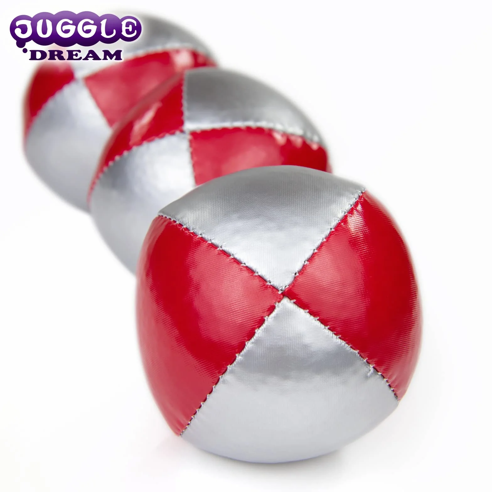 Juggle Dream 3x piłki do żonglowania — zestaw 3 profesjonalnych piłek do żonglerki z bezpłatnym filmem online, idealny dla początkujących i ekspertów (Srebrny/Czerwony)