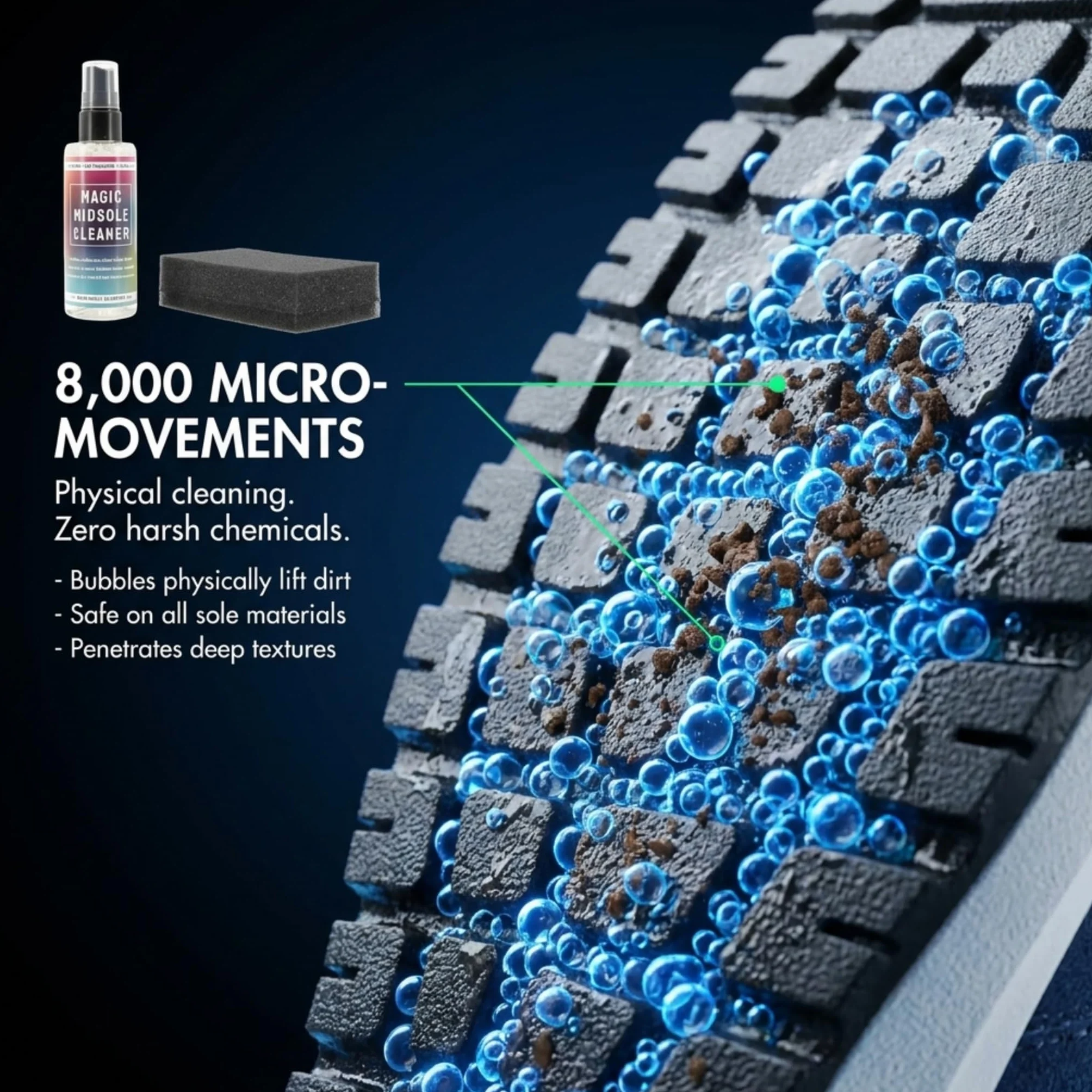 Bama Magic Cleaner Kit do czyszczenia butów, spray do czyszczenia podeszwy, biodegradowalny środek do czyszczenia sneakersów, 100 ml + gąbka, przezroczysty, jeden rozmiar