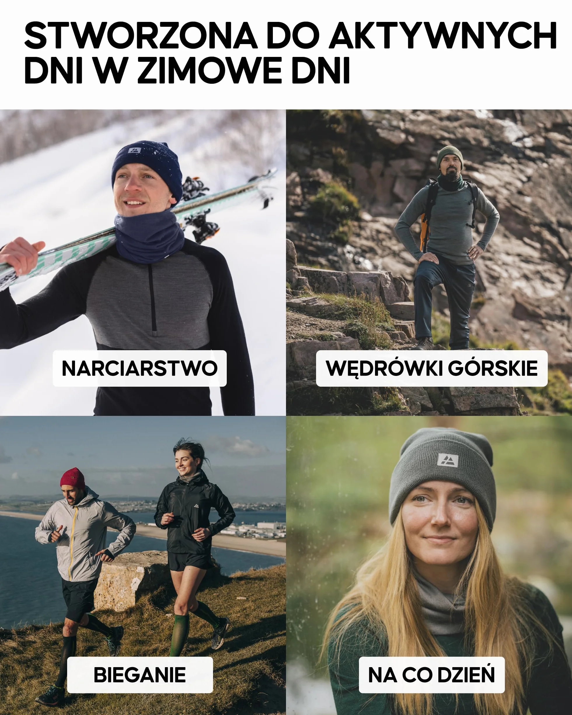 DANISH ENDURANCE Wełniana Czapka Merino, Ciepła Beanie, Materiał Premium, Oddychająca, Sportowa, Dla Mężczyzn i Kobiet