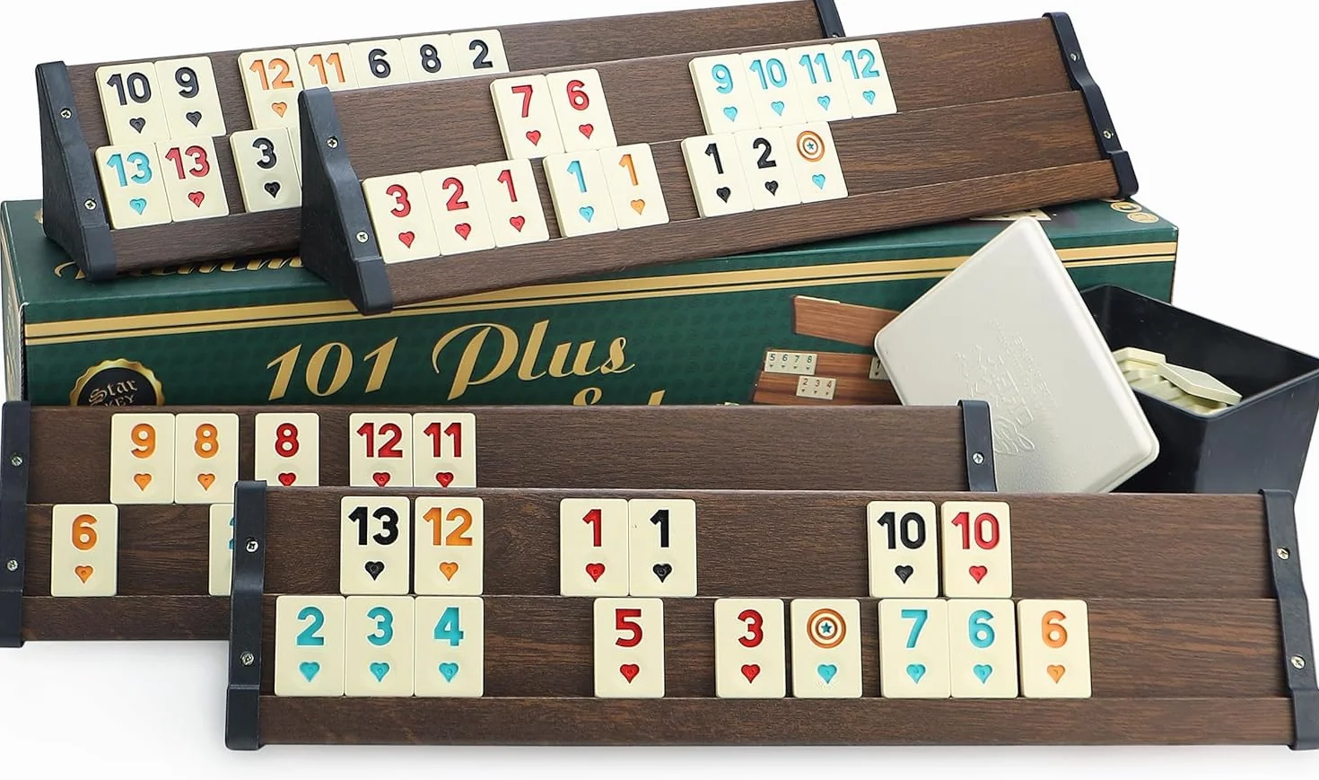 Semus Star Rummy Set Okey – materiały (ławki z tworzywa sztucznego z fornirem o wyglądzie drewna – lekkie i stabilne z kamieniami melaminowymi) z długopisem SEMUS (brązowy)