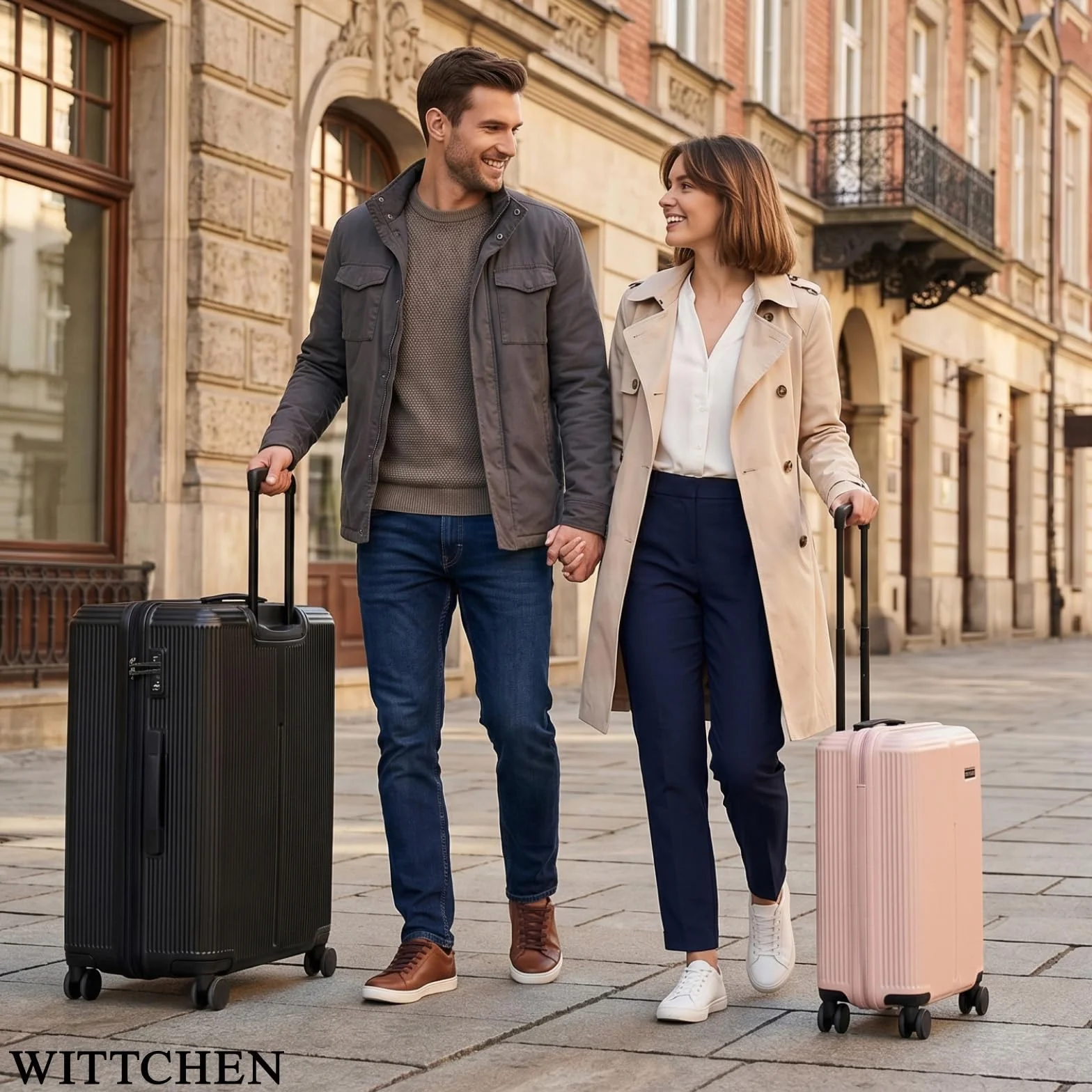 WITTCHEN Stripes Line Walizka kabinowa Bagaż podręczny Mała walizka ABS 4 podwójne kółka Teleskopowy uchwyt Zamek szyfrowy Czarny