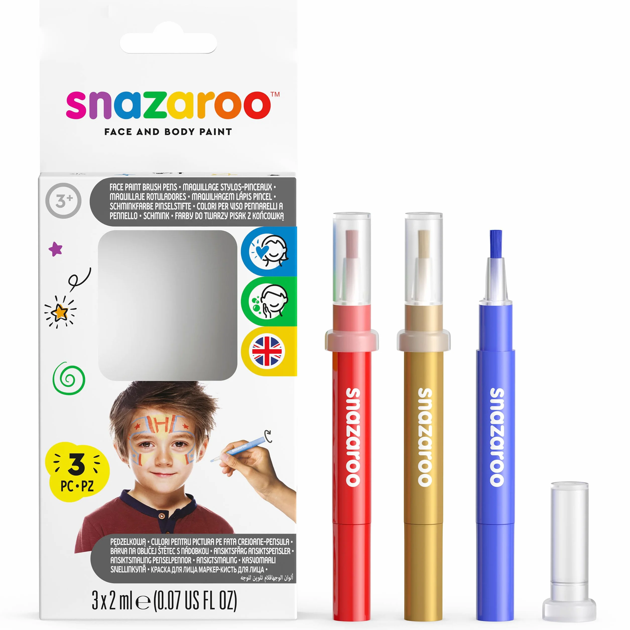Snazaroo Pędzel do malowania twarzy, Adventure, 3 sztuki