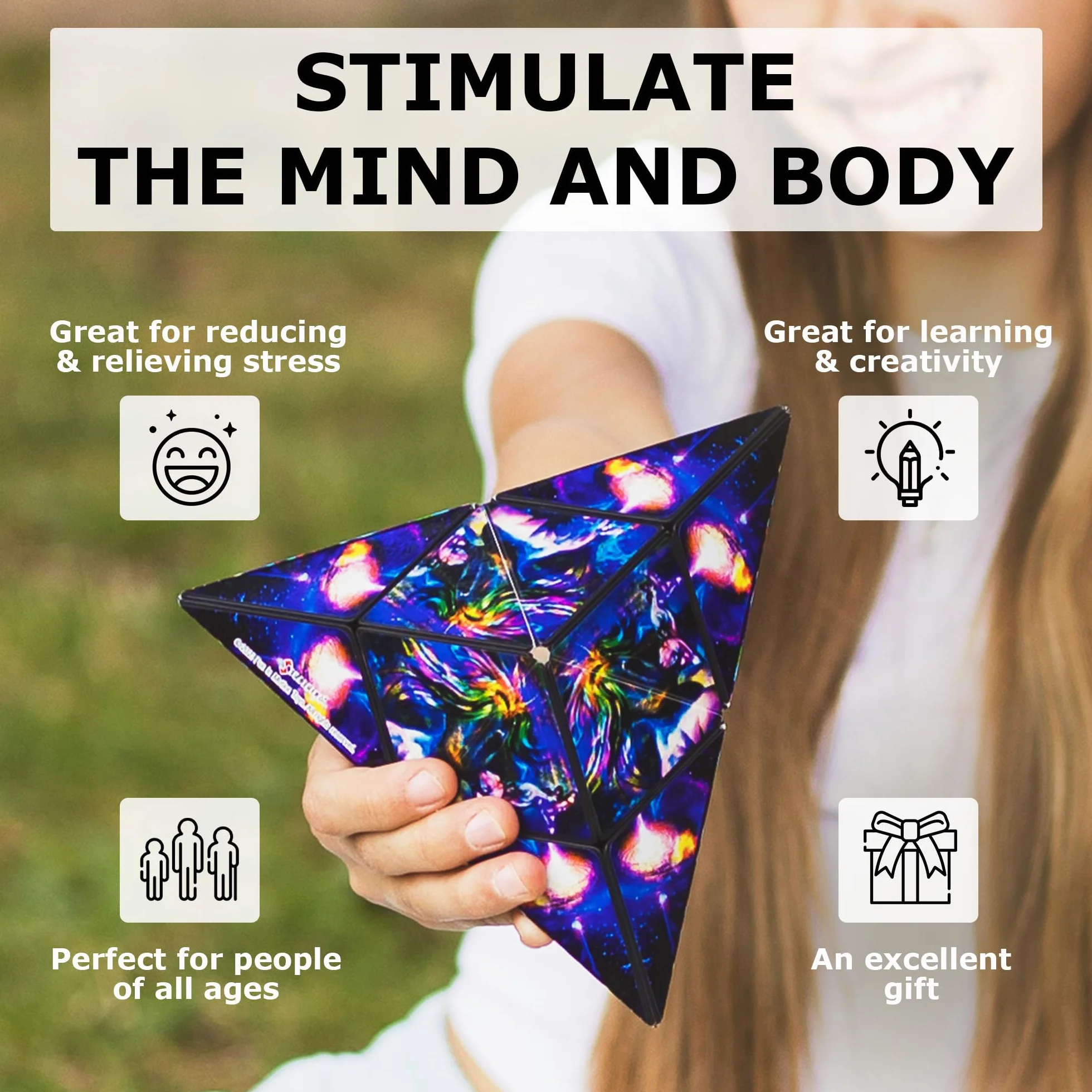 SHASHIBO Shape Shifting Box - Wielokrotnie Nagradzana, Opatentowana Kostka Fidget Cube z 36 Magnesami Ziem Rzadkich - Przekształcająca się w Ponad 100 Kształtów (Cosmic)