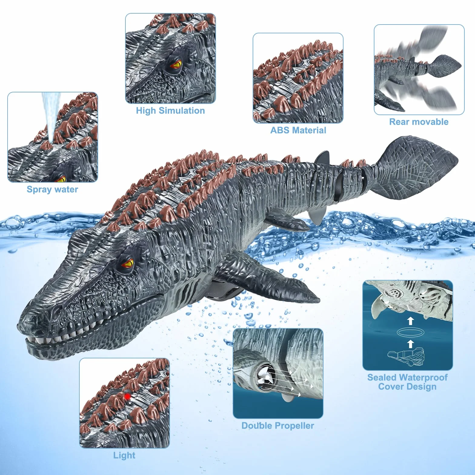 zdalnie sterowana łódź Mosasaurus z mgiełką, zdalnie sterowana wodna łódź, podwójny śmigło, zabawka dla dzieci