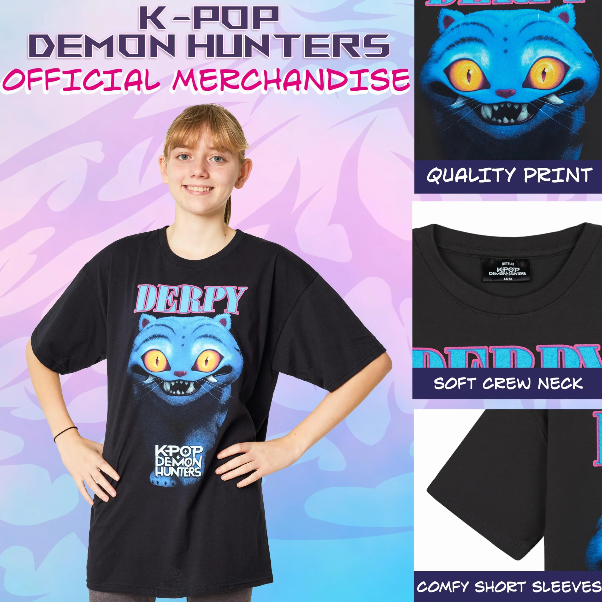 KPop Demon Hunters T-shirt dla dziewcząt i nastolatków, z krótkim rękawem, okrągły dekolt, anime demon hunter merch, prezent dla dziewczynek