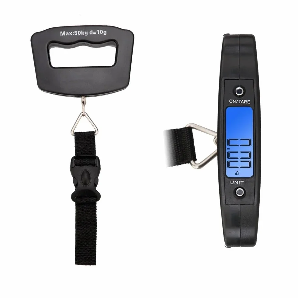 Cyfrowa waga walizkowa z wyświetlaczem LCD, pojemność 50 kg, funkcja Tara, podświetlenie, kolor czarny