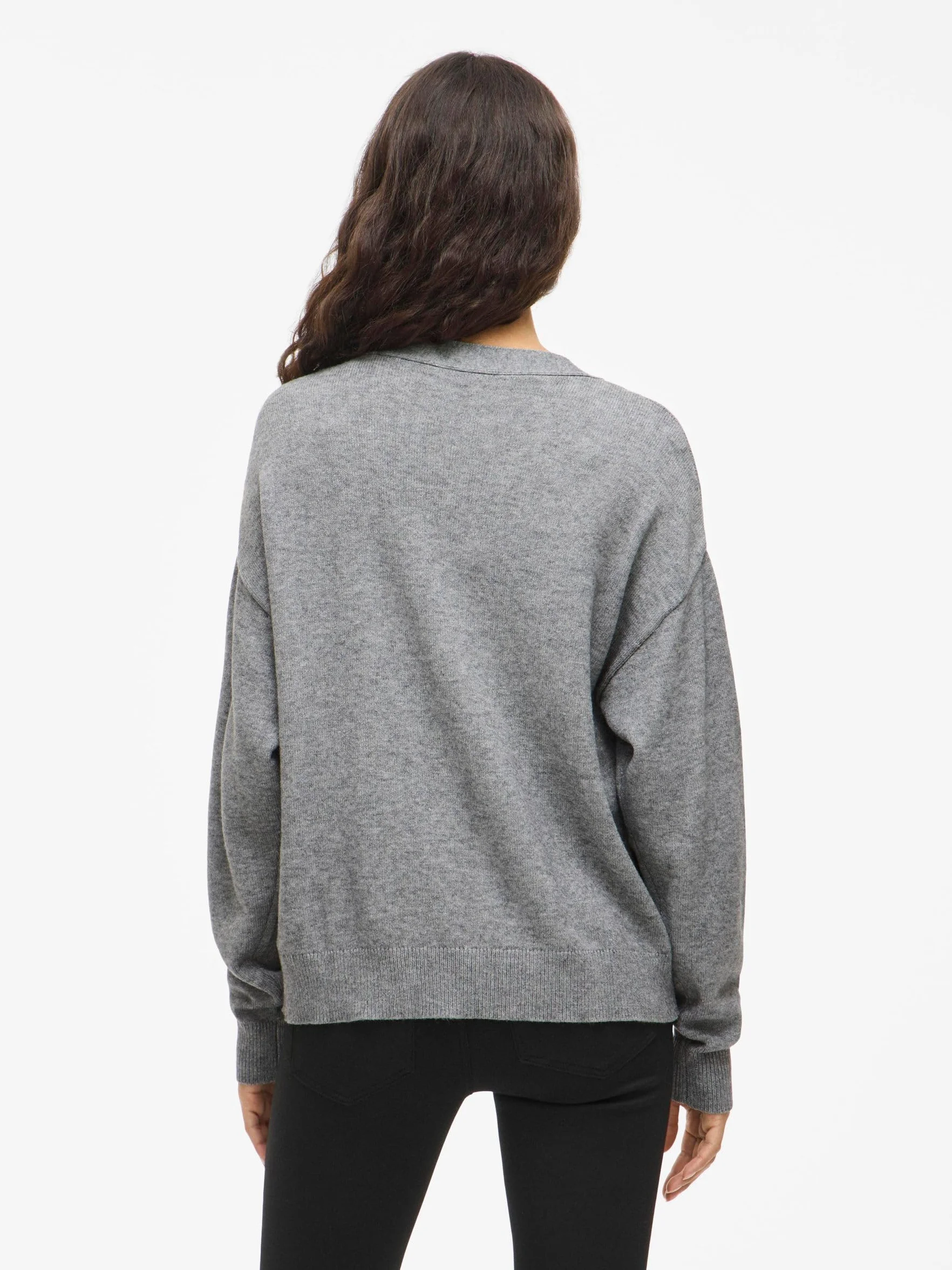 Viril V-Neck Knit Cardigan - Noos, Medium Grey Melange, XL