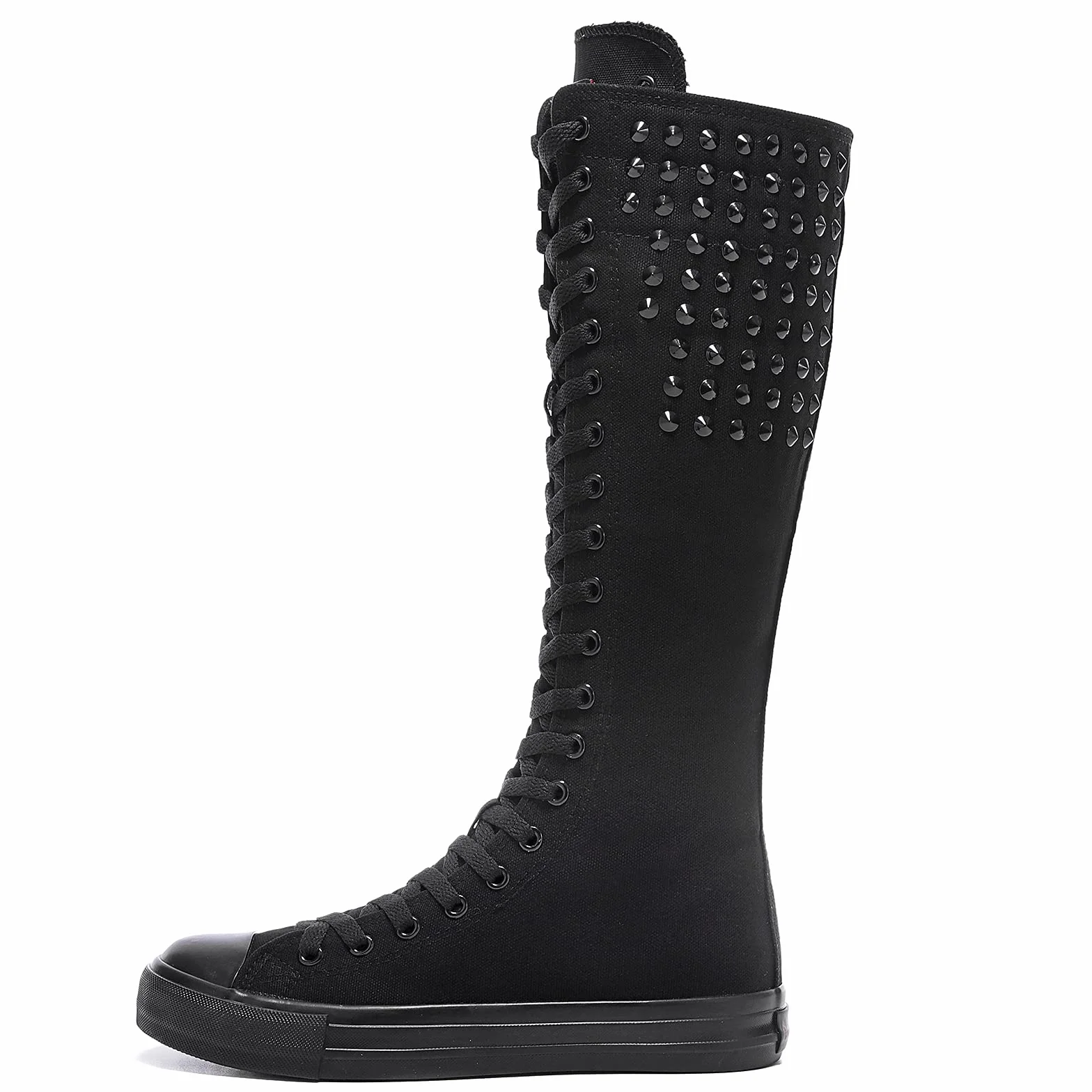 Momuk Styl punkowy, długie nity, buty z płótna żaglowego, wysokość do kolan, swobodne, modne buty rockowe dla kobiet i dziewcząt
