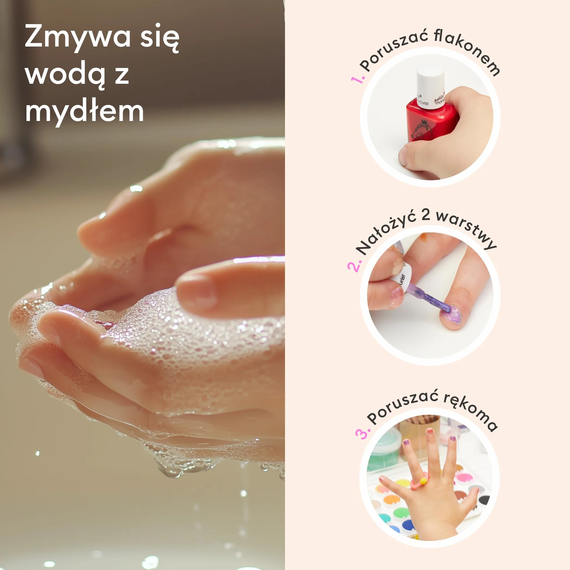Manucurist Barbapapa Zestaw lakierów do paznokci dla dzieci na bazie wody – 3 nietoksyczne lakiery do paznokci w kolorze różowym, żółtym, zielonym – makijaż dla dzieci – wyprodukowano we Francji