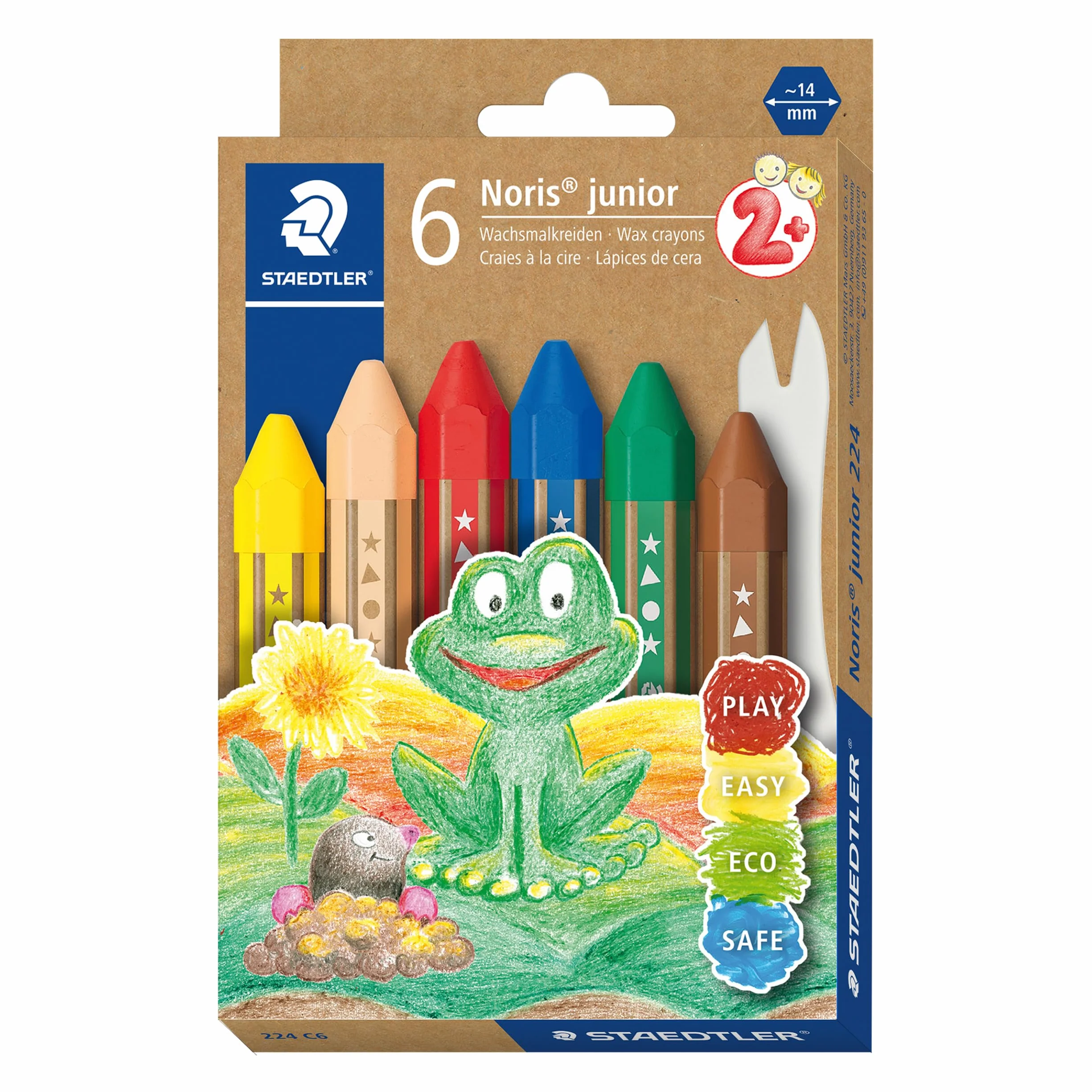STAEDTLER 224 kredki woskowe Noris Junior dla 2 lat, różne kolory, 6 sztuk