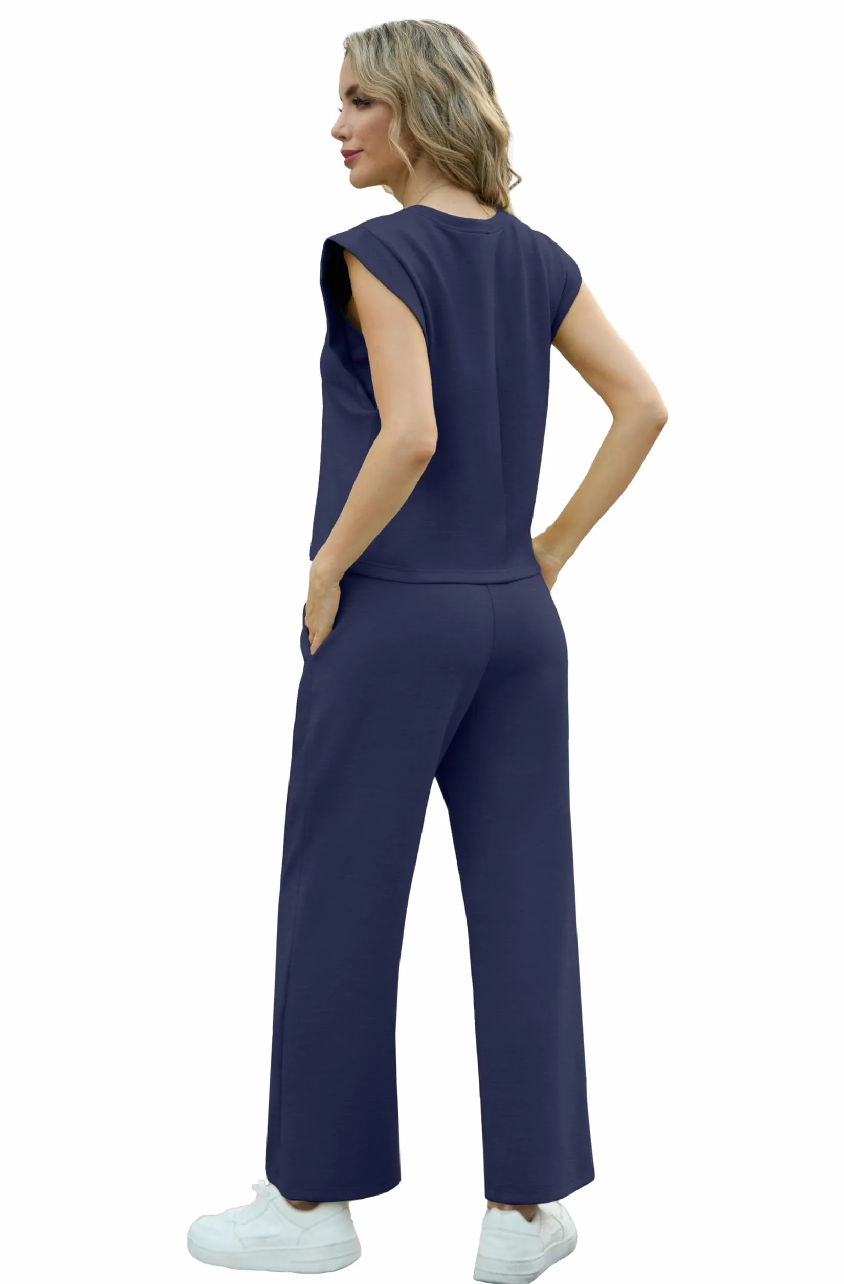 GRECERELLE Damski dres treningowy, na lato, dwuczęściowy, elegancki, lekki, luźny strój sportowy, dres do joggingu, bluza i spodnie do biegania, jogi, na siłownię