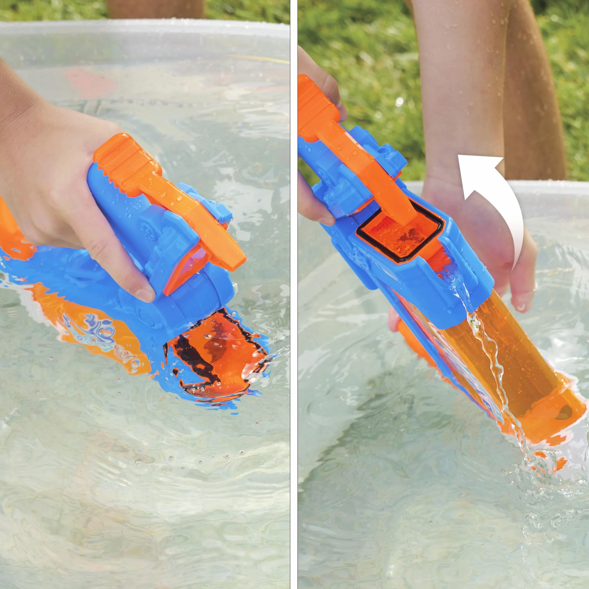 NERF Wyrzutnia wodna Nerf Super Soaker Flip Fill, 4 style polewania, szybkie napełnianie, zbiornik o pojemności 887 ml, wodne zabawki
