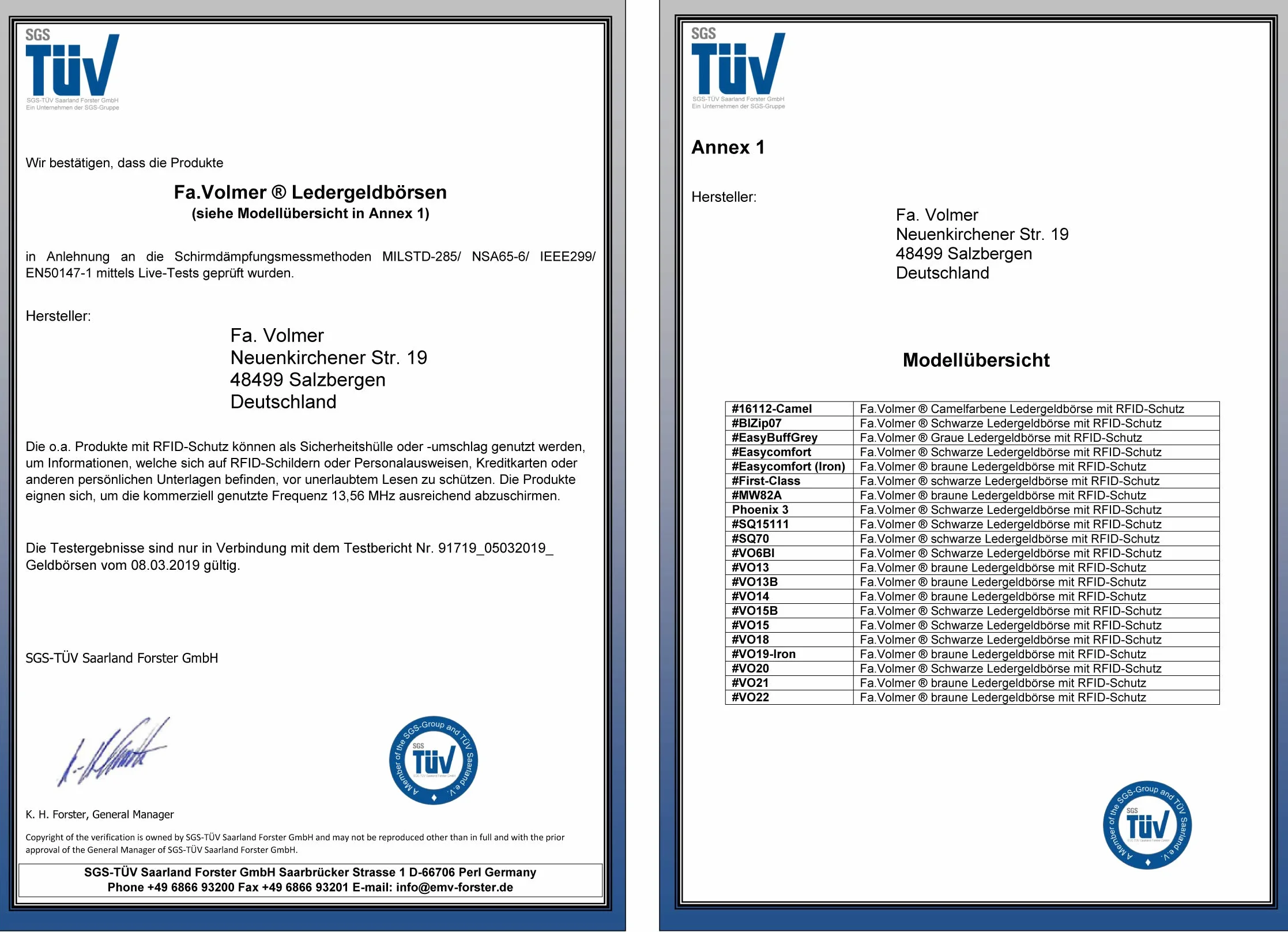 Fa.Volmer Męski brązowy/czarny skórzany portfel z ochroną RFID Prawdziwa skóra Portfel Używany wygląd # VO19, Czarny (Black), Trifold, Trifold