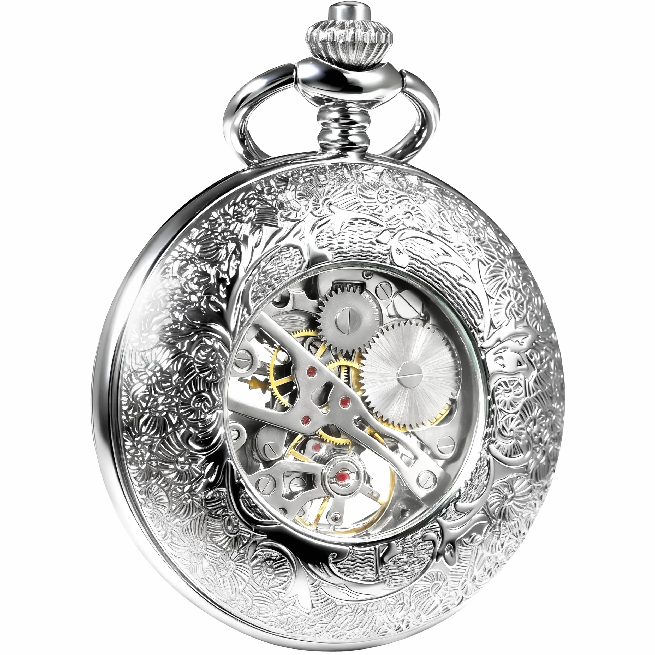 TREEWETO Mekaniczny klin zegarek zegarki kieszonkowe steampunk szkielet retro wisiorek zegarek kieszonkowy zegarek klin złoty zegarek kieszonkowy, srebrny, Srebrny