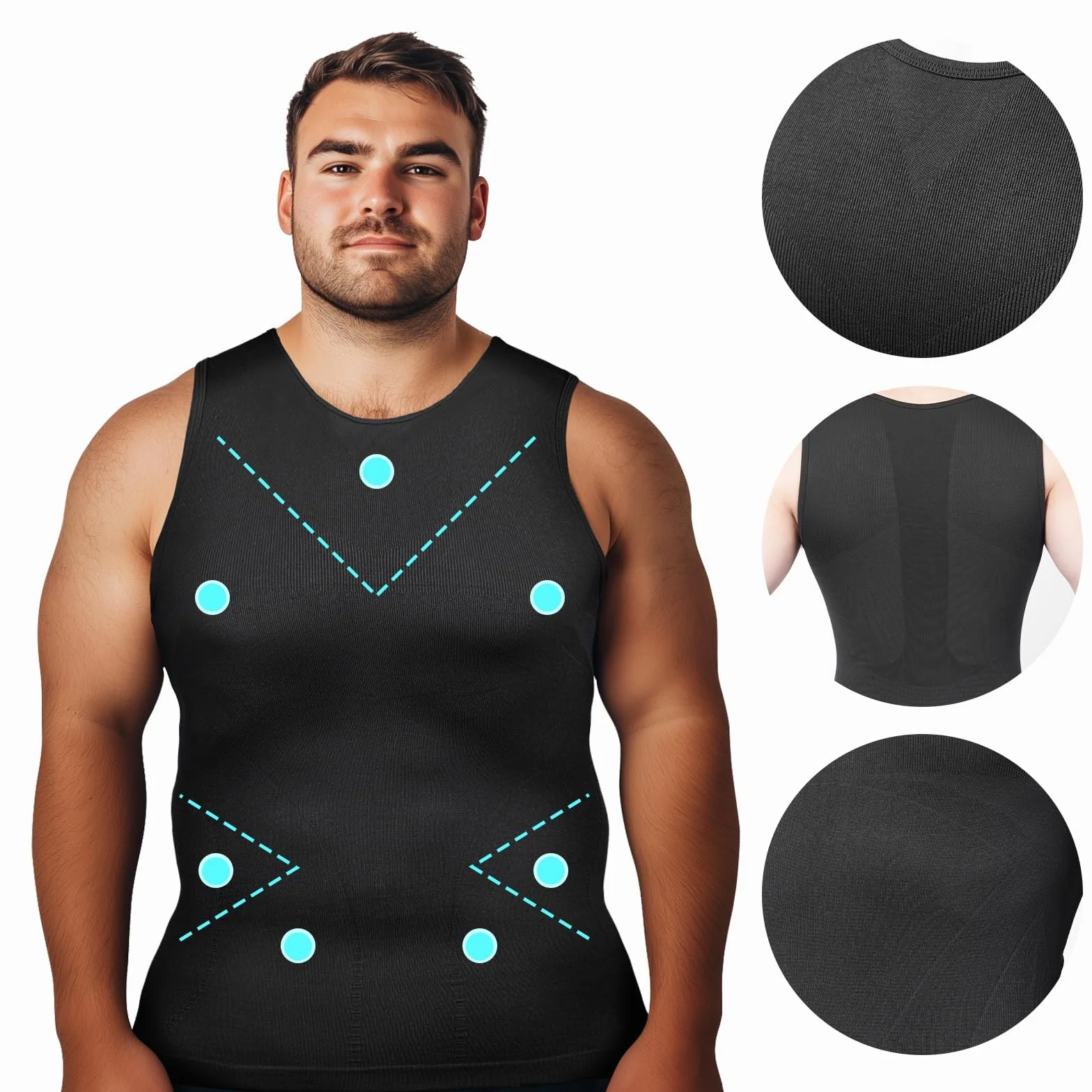 Odoland 3-pak męska koszula kompresyjna, kontrola brzucha wyszczuplający podkoszulek tank top męski modelujący sylwetkę
