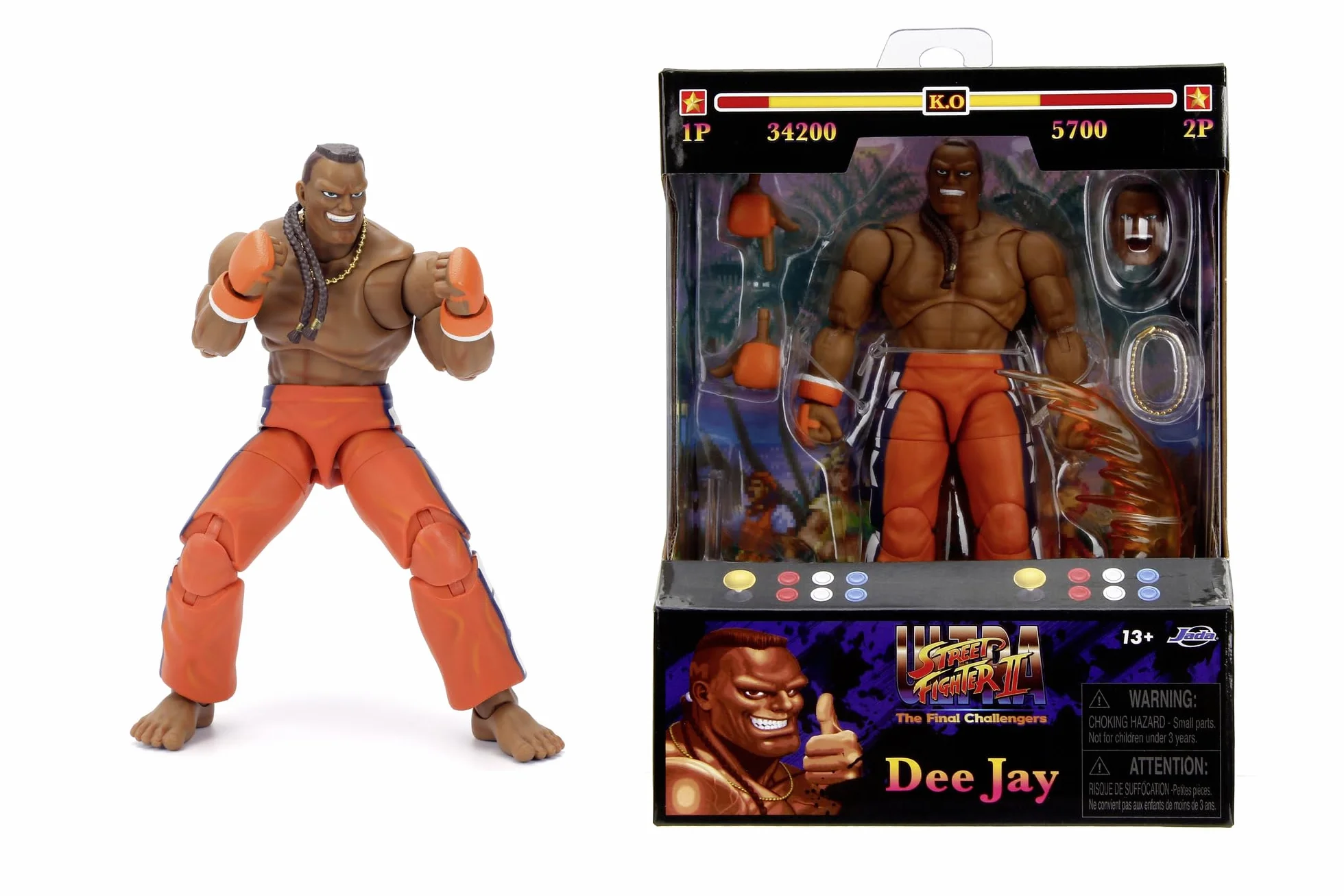 Jada Toys Street Fighter figurka DEE Jay (15 cm) - ruchoma figurka kolekcjonerska i akcji z Street Fighter 2: The Final Challengers, z alternatywną głową, rękami i akcesoriami, od 13 lat